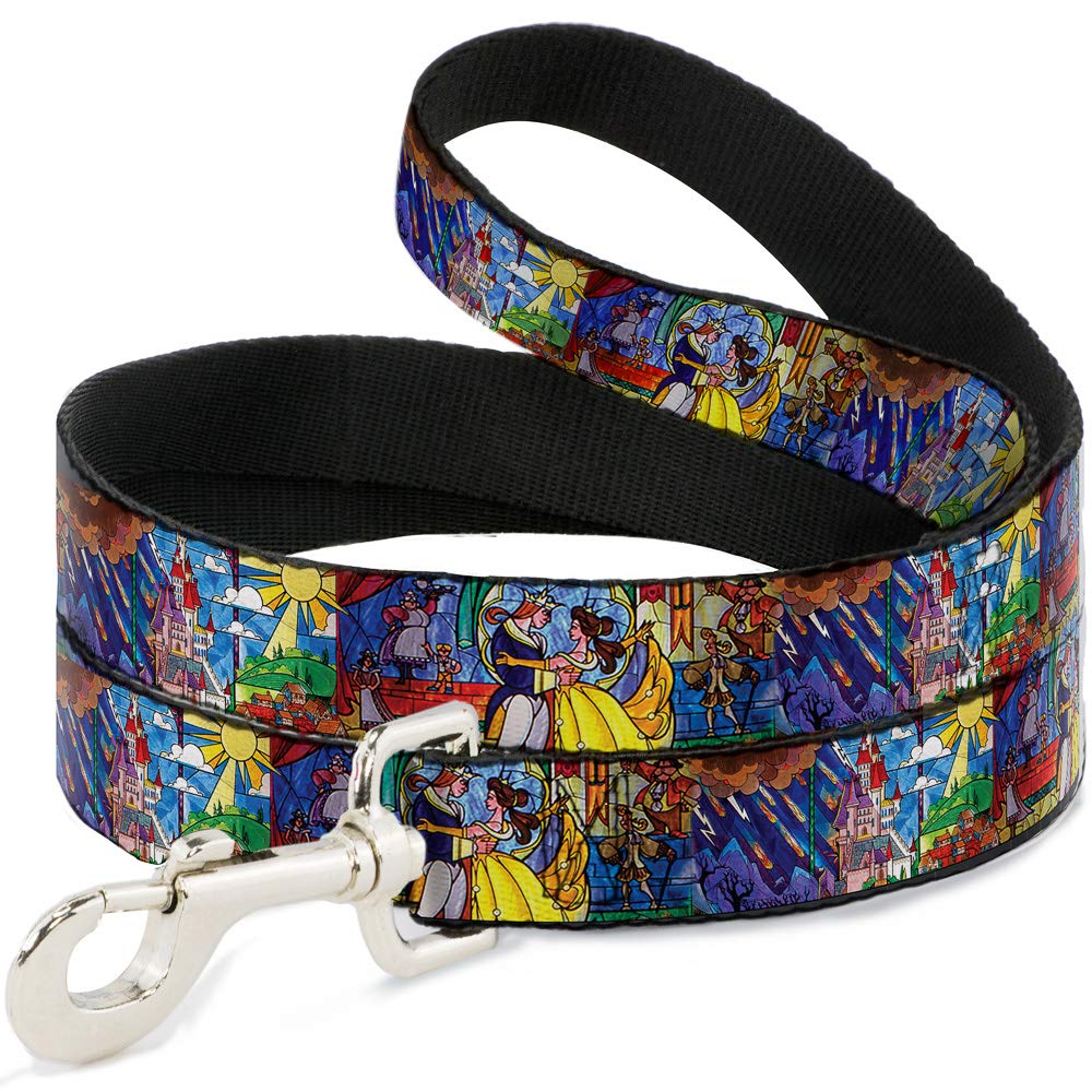 Buckle-Down Beauty and The Beast Stained Glass Dog Leash - 4FT Long, 0.5IN Wide, Durable Nylon Pet Lead for Walking & Training (DL-WDY012-N) - Perfect for Disney Fans, Park Visits & Themed Pet Accessories