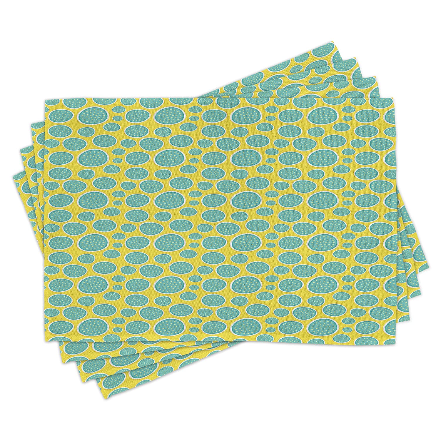 Ambesonne Watermelon Place Mats Set of 4 - Abstract Halved Melon Design, Washable Fabric Table Mats for Dining Room & Kitchen Decor in Mustard, Cadet Blue, Pastel Green & White - Perfect for Summer Parties, Picnics & Boho Home Styling