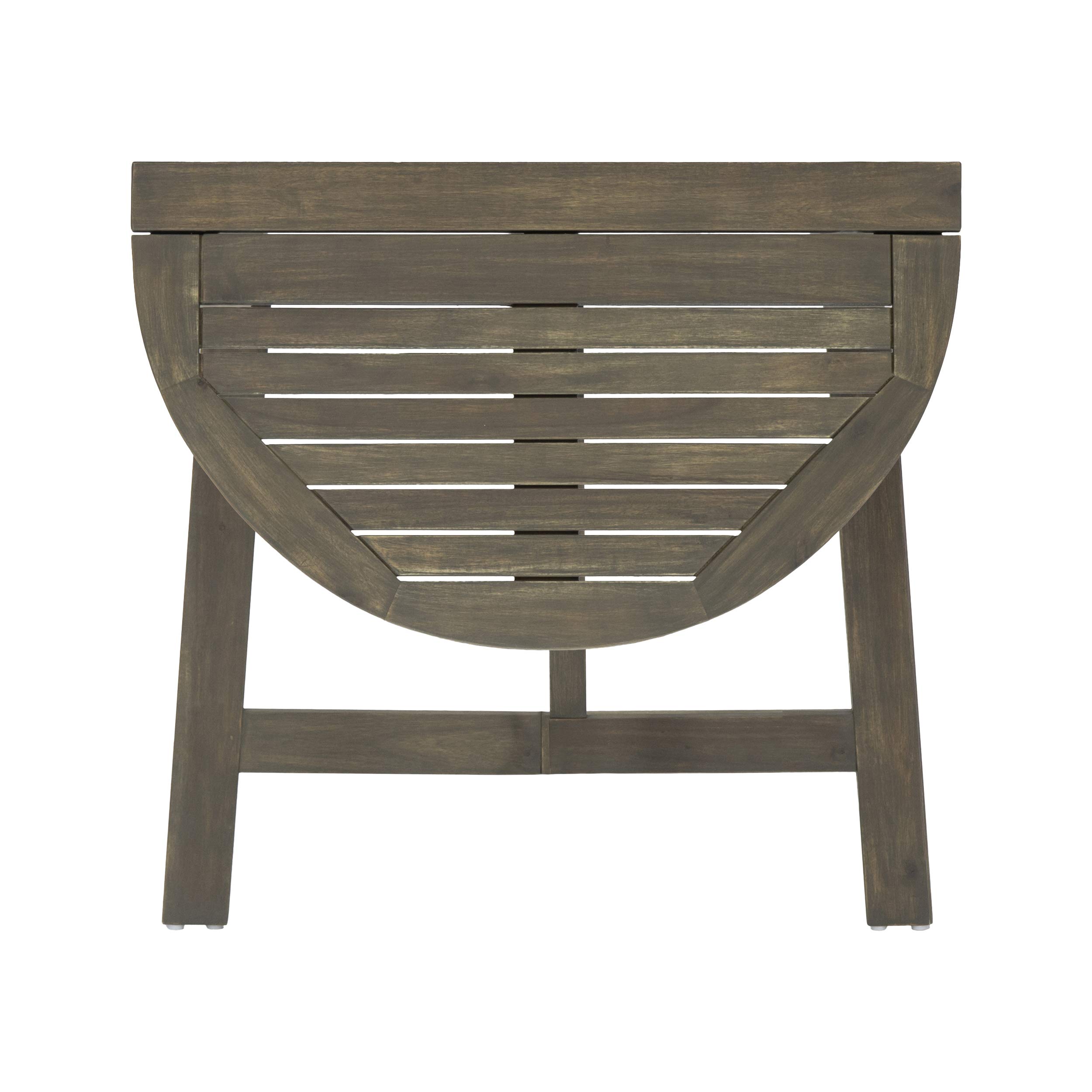 GDFStudio Outdoor 2-Seater Acacia Wood Bistro Table Set with Gray Adirondack Chairs - Half-Round Patio Furniture for Garden, Deck & Backyard Relaxation