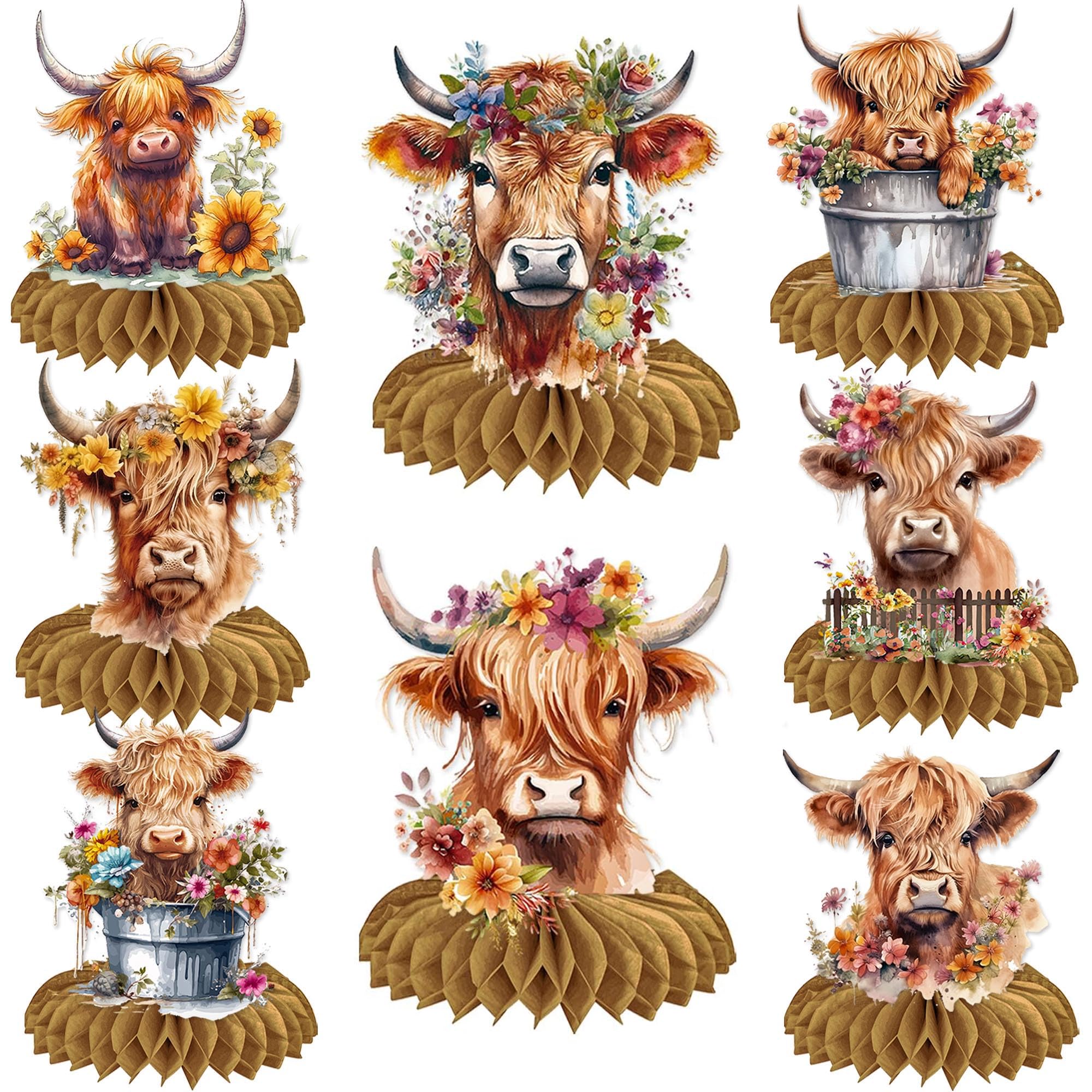 11pcs Highland Cow Honeycomb Centerpieces - Western Cow Themed Party Decorations for Birthday & Baby Shower | Farmhouse Table Decor, Rustic Wedding, Nursery Room Wall Art