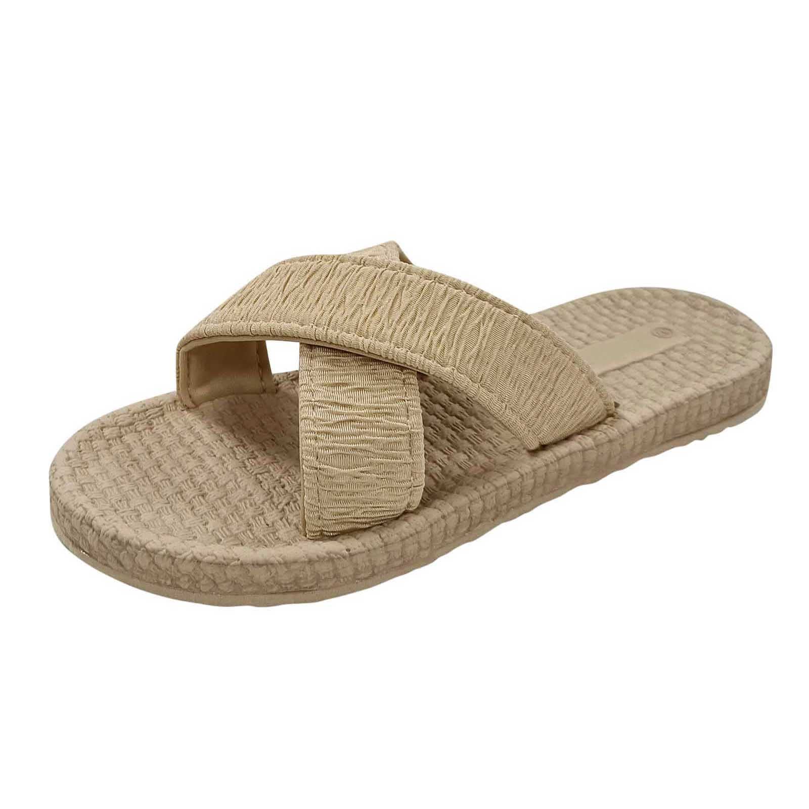 GWTAECH Women's Linen Flat Bottom Casual Slippers - Breathable Summer Sandals with Wide Wedge Sole for Beach, Home & Outdoor Comfort