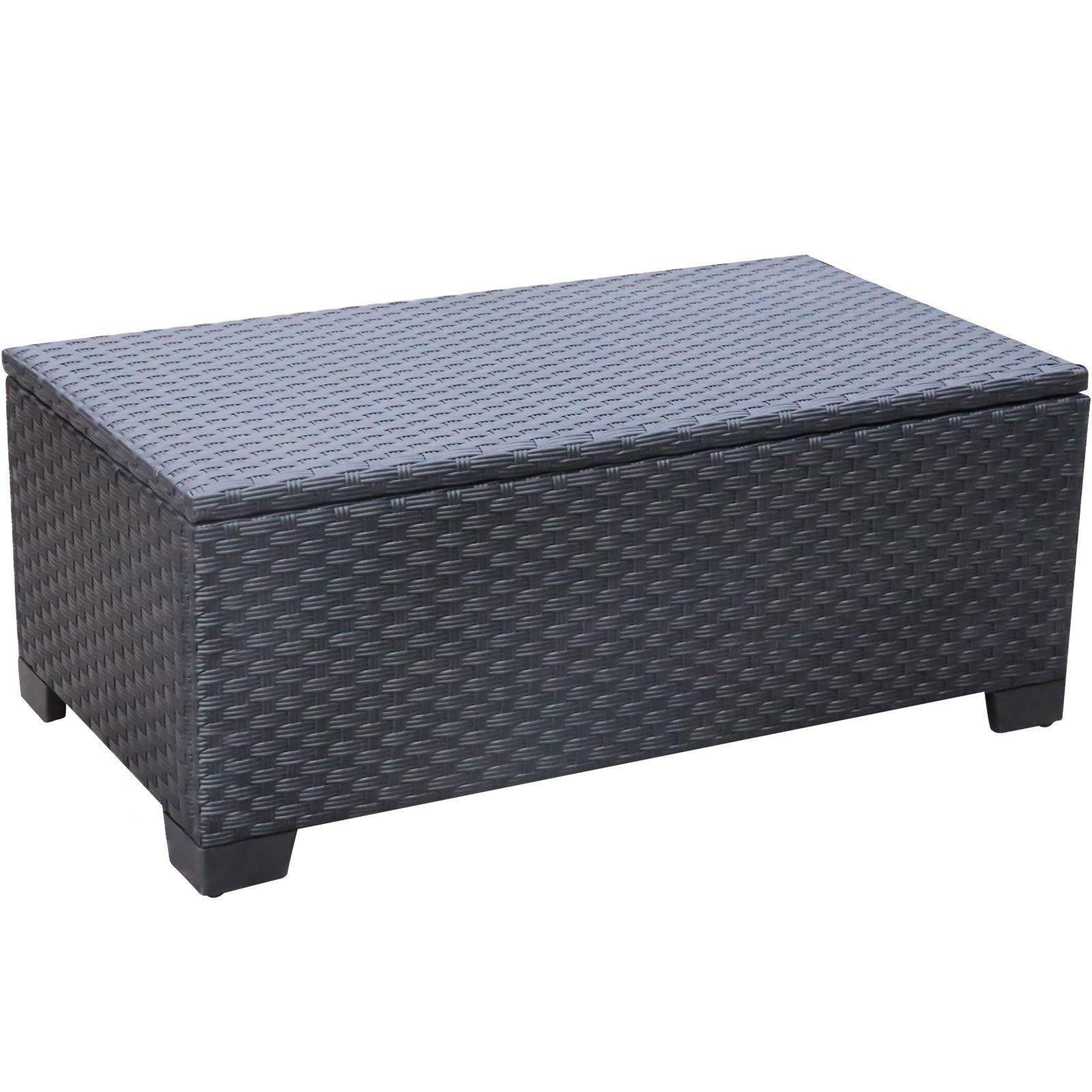 Rattaner Black All-Weather Wicker Patio Coffee Table with Storage & Waterproof Cover - Outdoor Side Table for Garden, Deck, Poolside & Backyard Relaxation