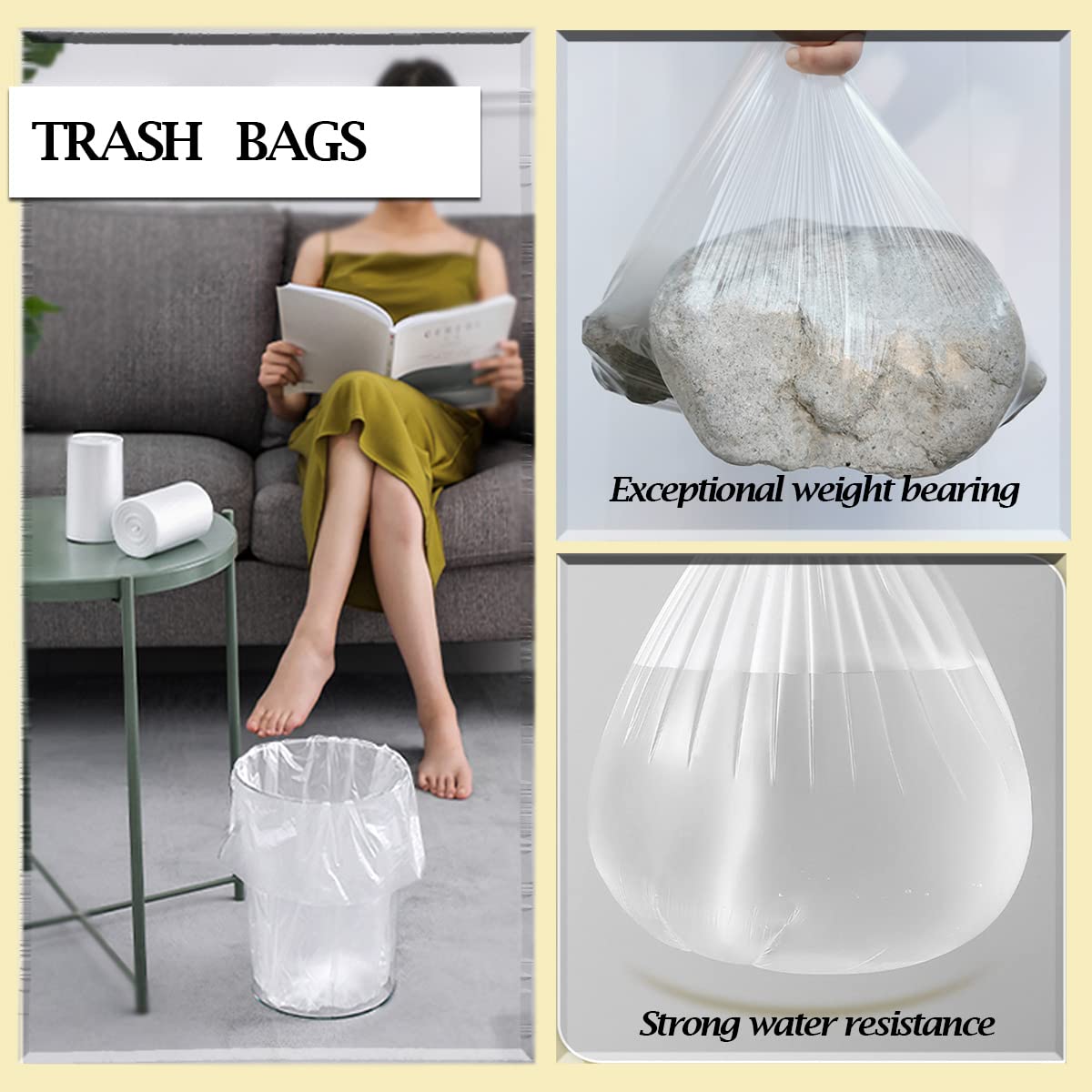 4 Gallon Small Trash Bags (110 Count) - Clear Unscented Waste Basket Liners for Bathroom, Kitchen & Bedroom | Fits 5 Gallon/15L Cans - Perfect for Home, Office & Dorm Use