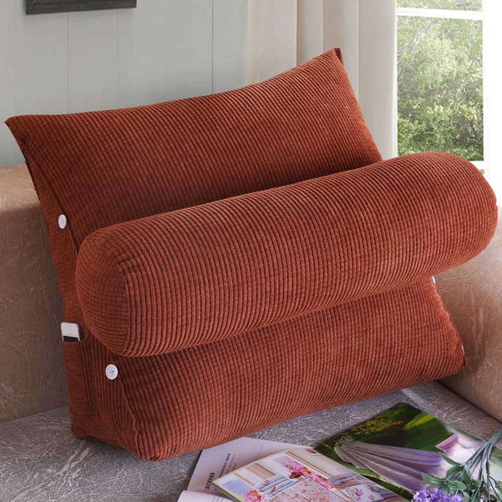 Orthopedic Reading Backrest Pillow - Lumbar Support Cushion for Bed, Office Chair & Sofa - Memory Foam Wedge Pillow for Back Pain Relief - Perfect for Reading, Working & Relaxing (Coffee Color)