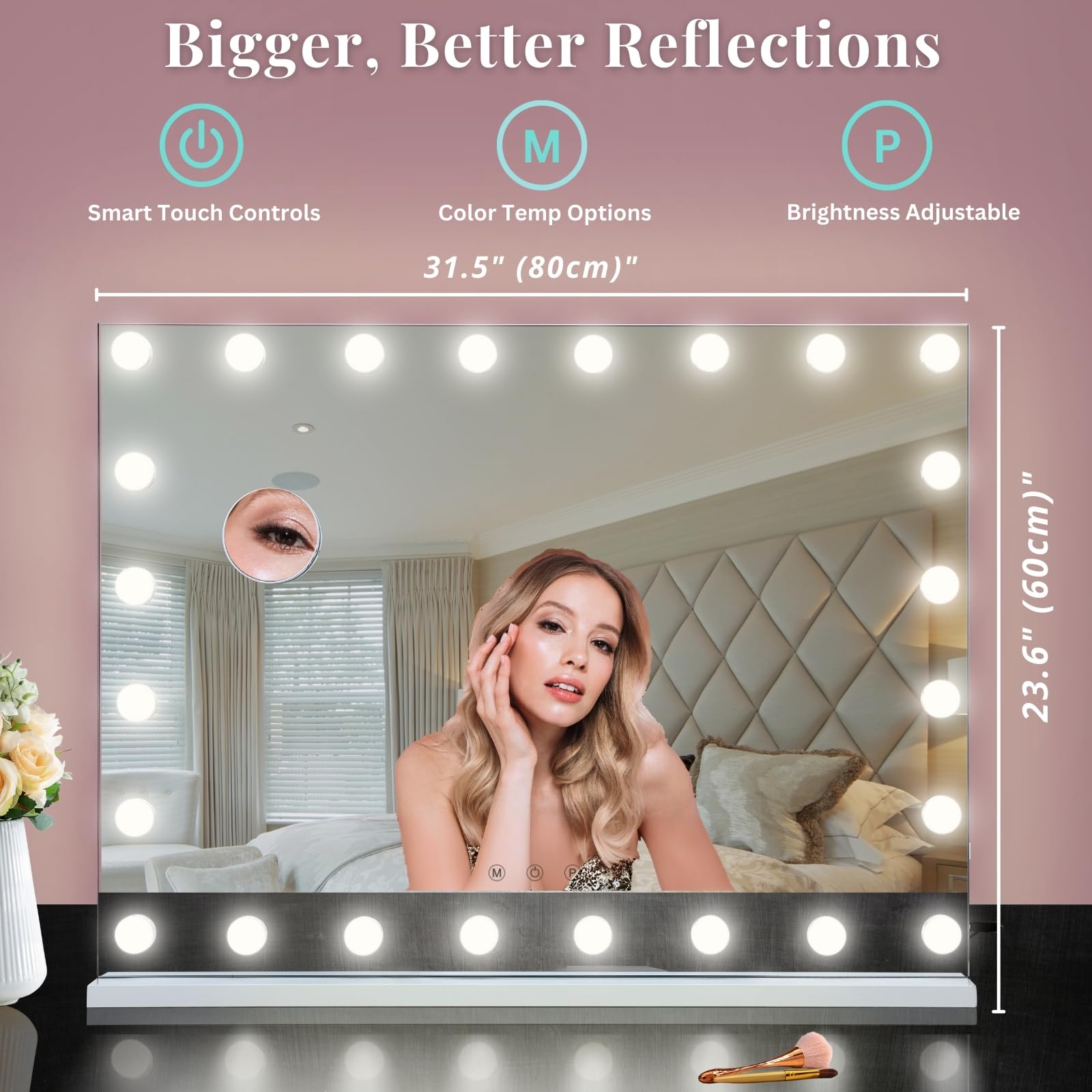 LUXFURNI Hollywood Vanity Mirror with Lights - 31.5