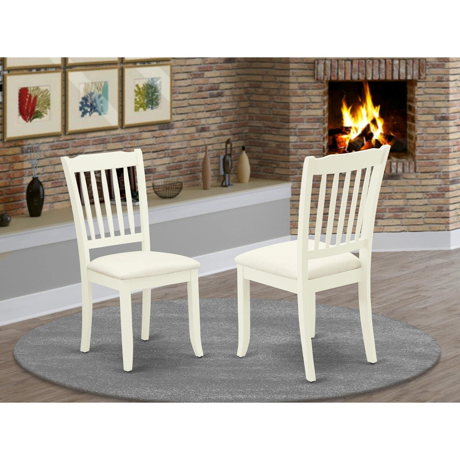 East West Furniture DAC-LWH-C Danbury Dining Room Chairs Set of 2 - Linen Upholstered Wooden Chairs in White | Modern Kitchen & Dining Room Furniture for Home Decor
