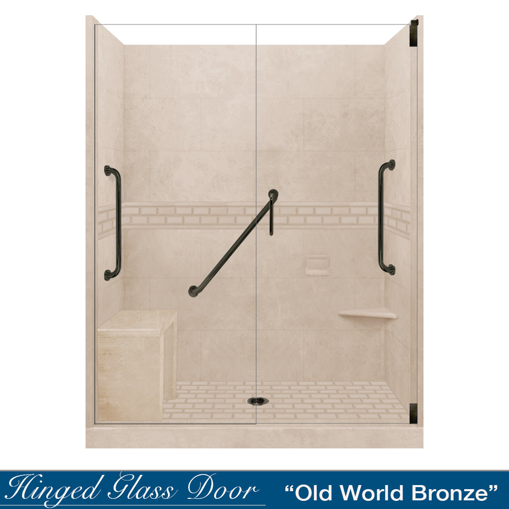Freedom Subway Brown Sugar 60-Inch Alcove Shower Enclosure Kit - Waterproof Bathroom Upgrade for Small Spaces & Modern Homes