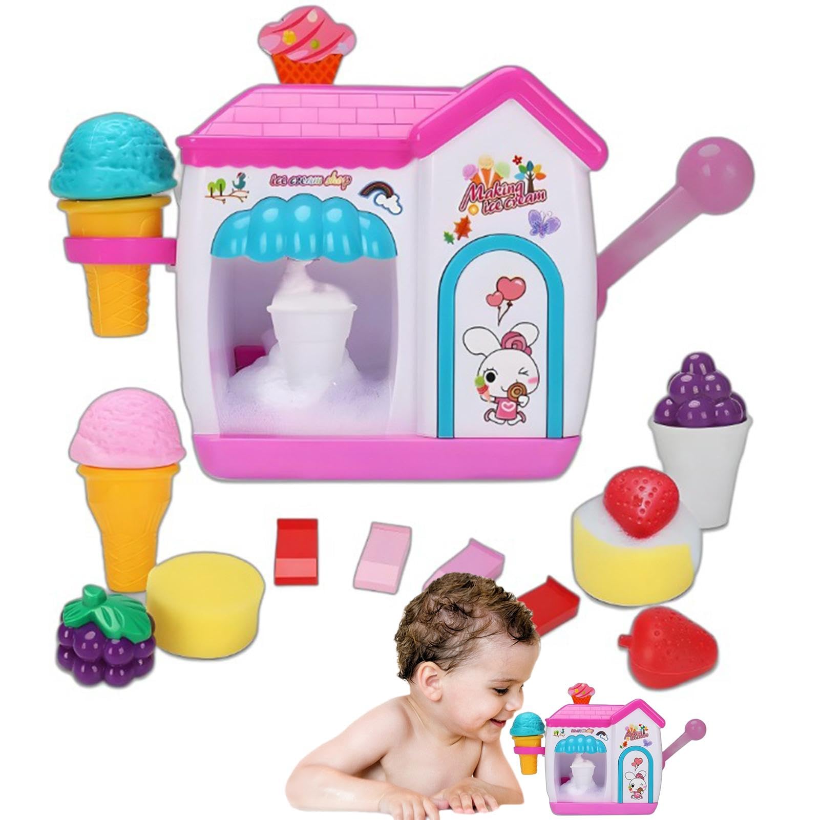 **Bubble Machine Blower for Bathtub - Kids Safe Foam Maker Toy with Colorful Bubbles | Pretend Play Cake Set for Boys & Girls | Birthday, Christmas Gifts | Fun Bath Time & Party Activities**