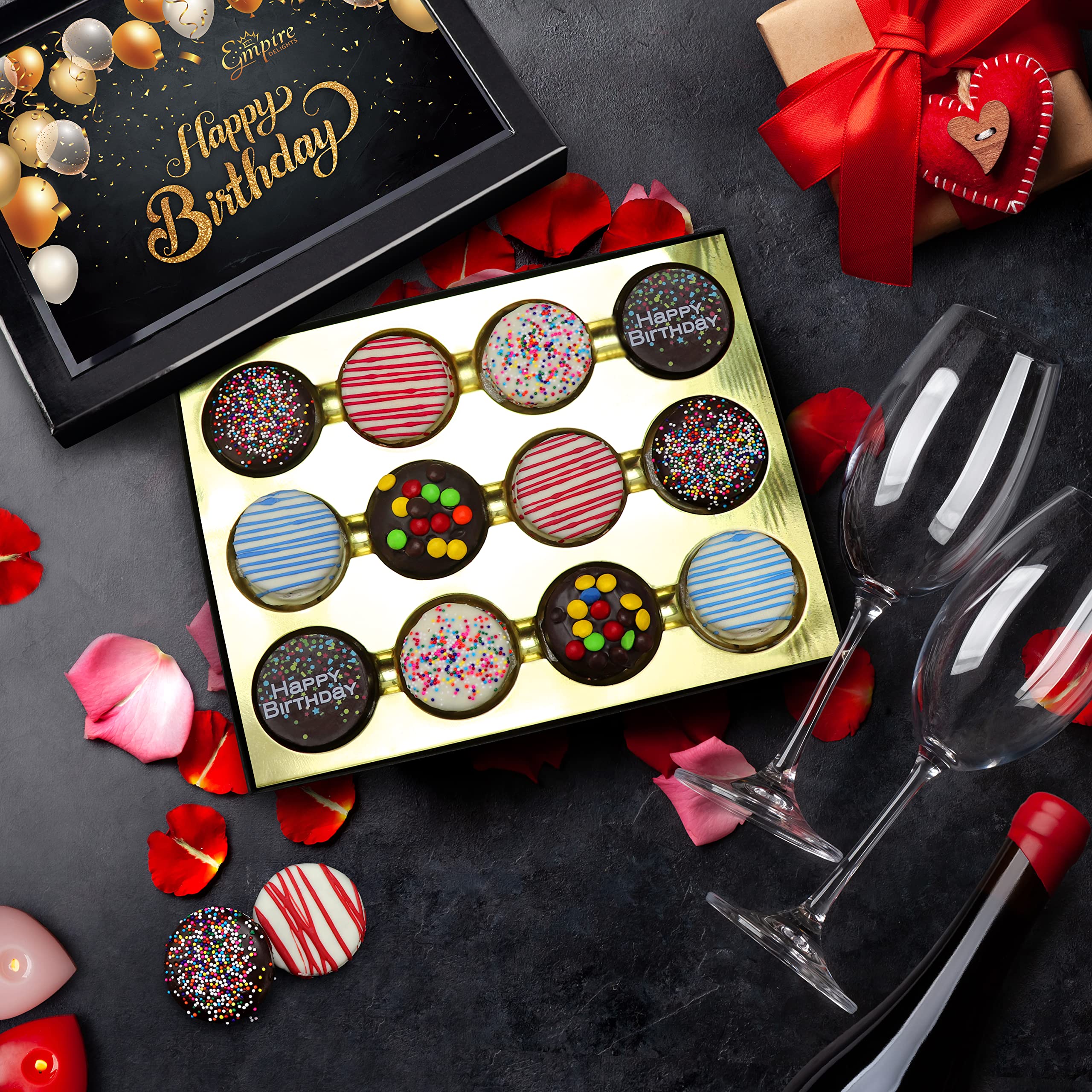 Gourmet Chocolate Birthday Cookies Gift Basket for Men & Women – 12 Count Chocolate Gift Box by Empire Delights | Perfect Birthday Treats, Office Gifts & Holiday Food Presents
