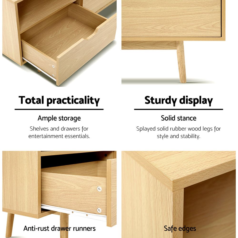 Artiss 120cm Pine TV Stand with Storage - Modern Entertainment Center for Living Room, Bedroom & Home Theater