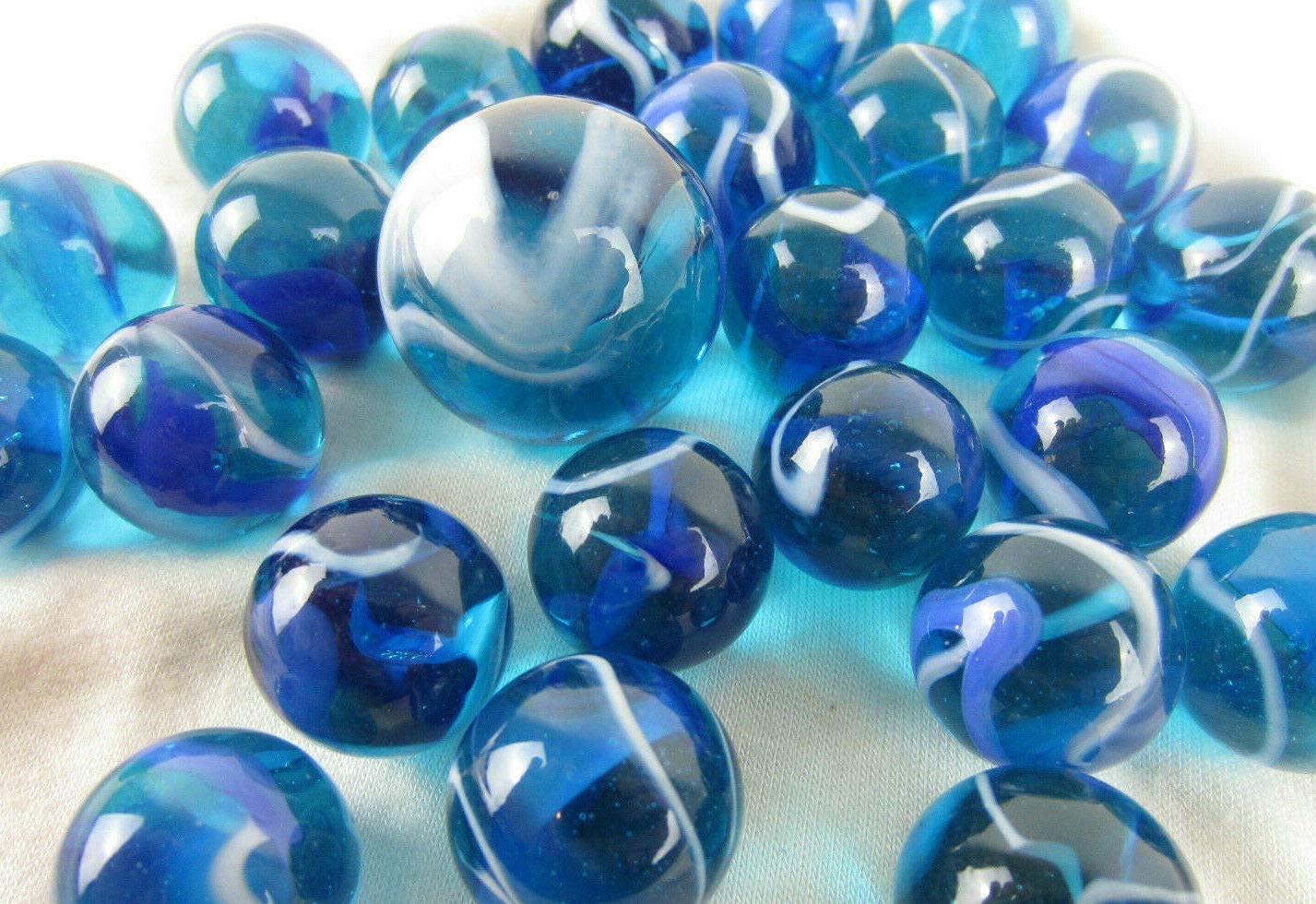 Blue Jay Glass Marbles - 25pc Swirl Game Set for Home Decor & Aquarium