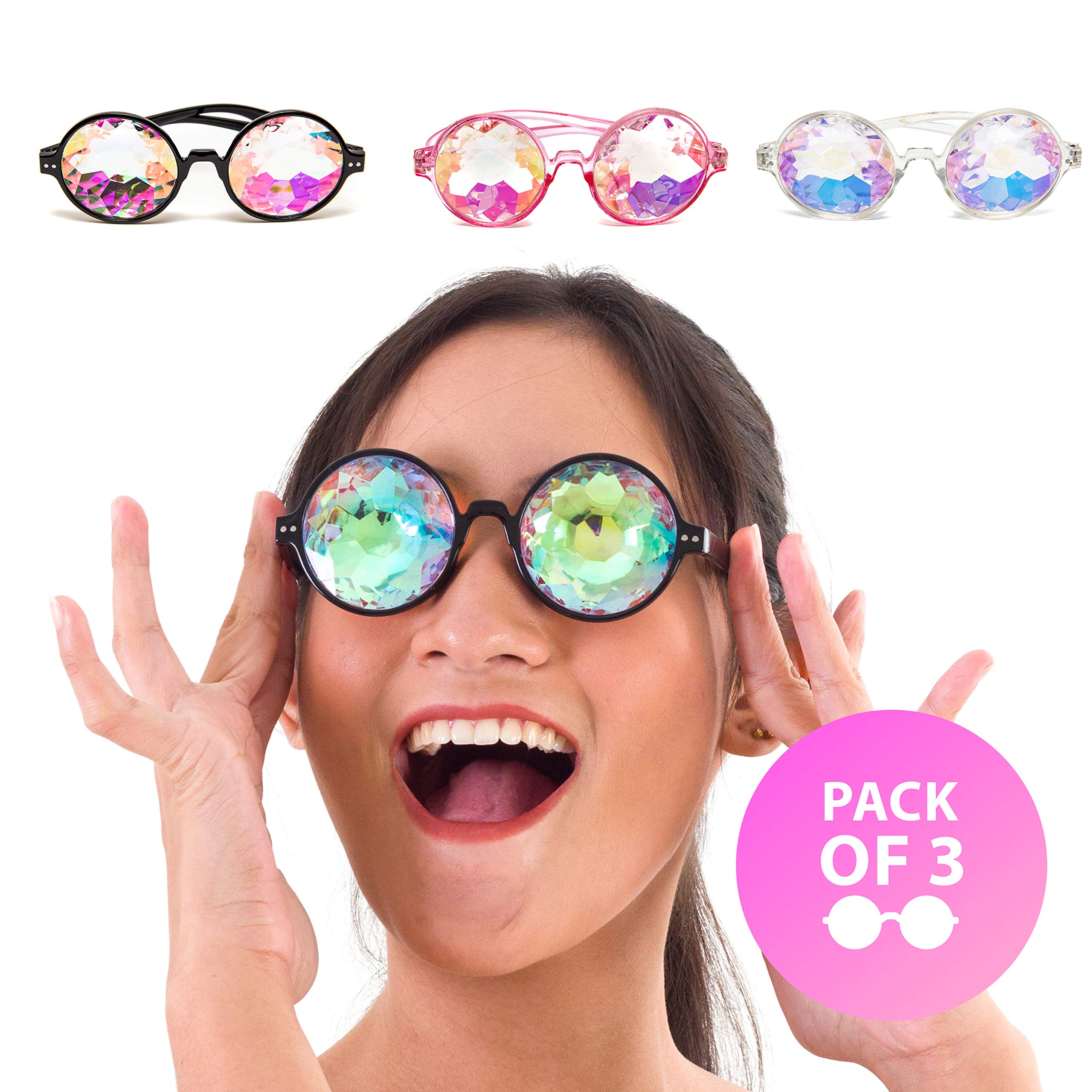 SoJourner Bags Kaleidoscope Glasses - Trippy Psychedelic Rave Goggles for Music Festivals & Parties - Funky Prism Glasses with Colorful Visual Effects - Perfect for Raves, Concerts, and Cosplay Events