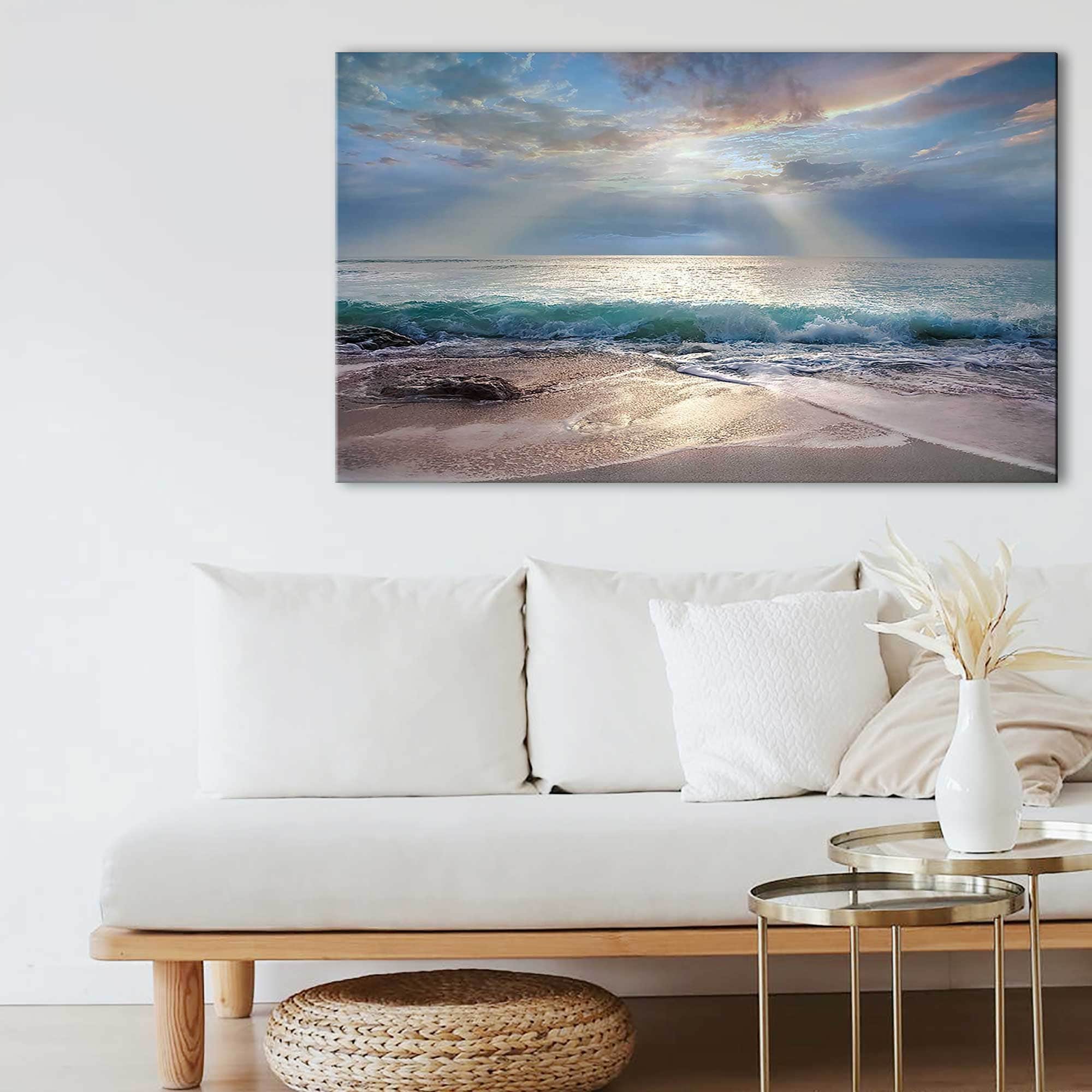 Vibrant Aqua Blue Morning Landscape Canvas Wall Art - Perfect for Living Room, Bedroom & Office Decor