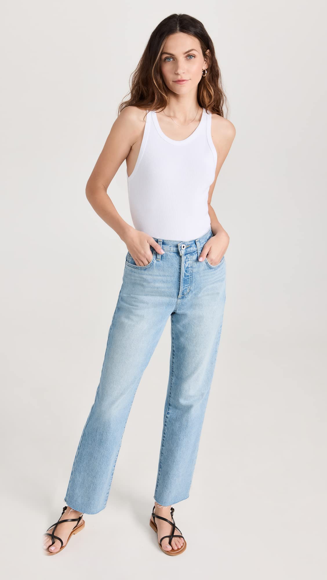 AMO Women's Long Ribbed Tank Top - Soft Stretch Slim Fit Camisole for Layering, Workout & Casual Wear