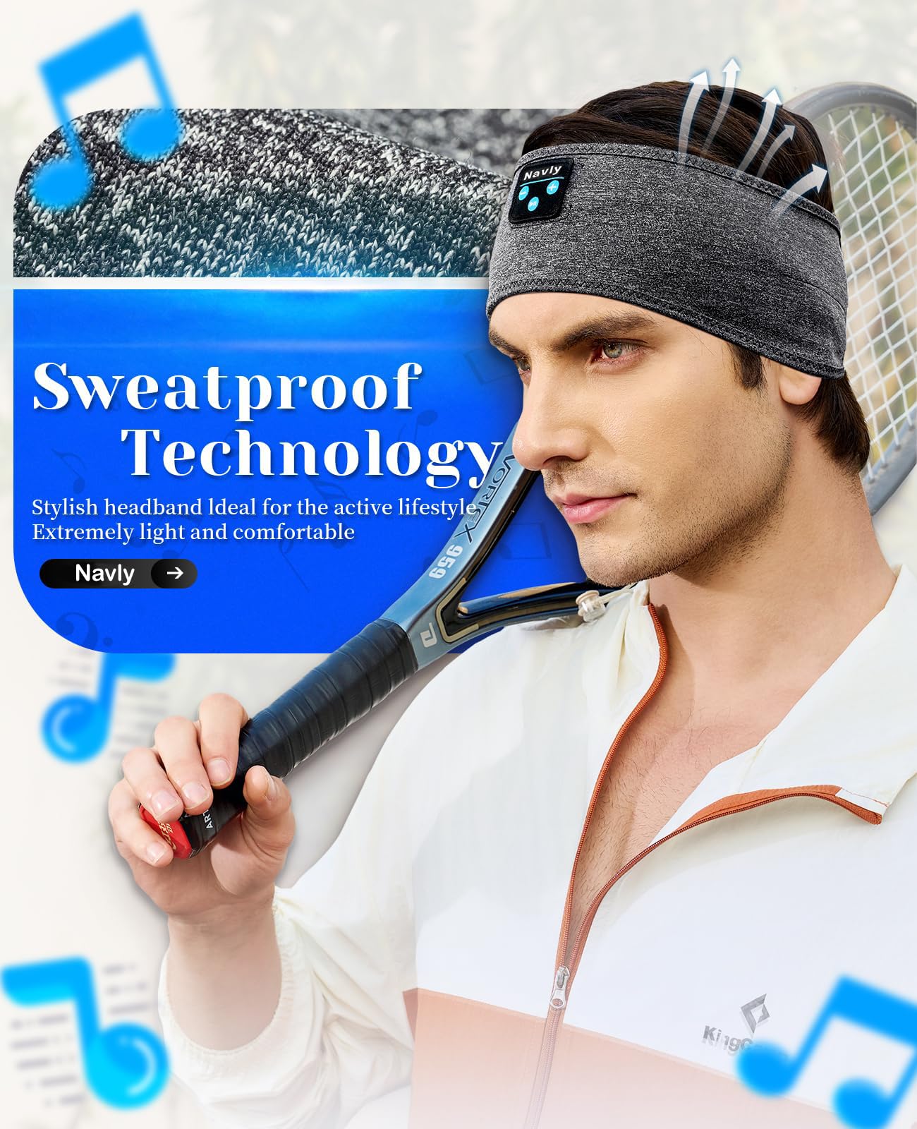 Navly Sleep Headphones - Ultra-Thin HD Stereo Sports Headband with Soft Cozy Earbuds, 10-Hour Battery Life for Workout, Running, Yoga & Travel | Perfect for Sleeping, Meditation & Relaxation