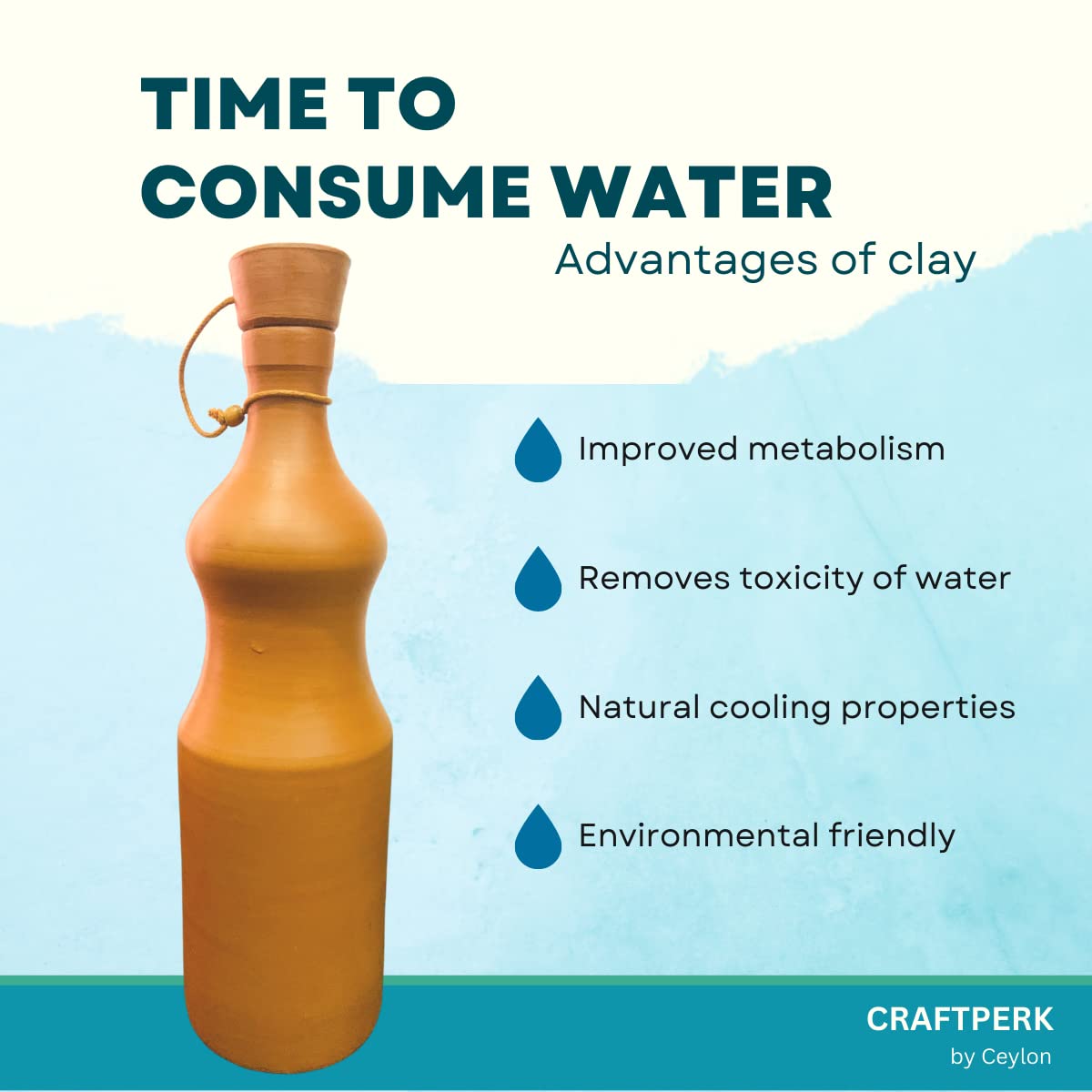 Eco-Friendly Terracotta Clay Water Bottle with Cork Lid - Handmade, Durable & Sustainable Unglazed Red Clay Earthenware | Plastic-Free, Premium Quality | Perfect for Yoga, Hiking, Gym & Outdoor Activities