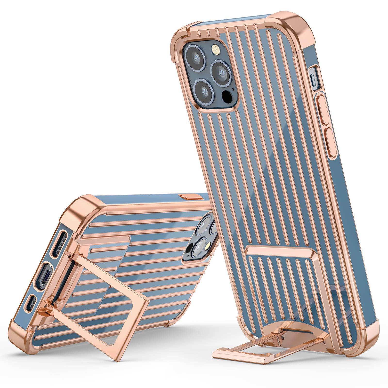 PTUONIU iPhone 12 Pro Max Case (6.7 inch 2020) - Slim Shockproof Protective Cover with Two-Way Kickstand, Soft Full-Body Design in Blue - Perfect for Watching Videos, Video Calls & Hands-Free Use