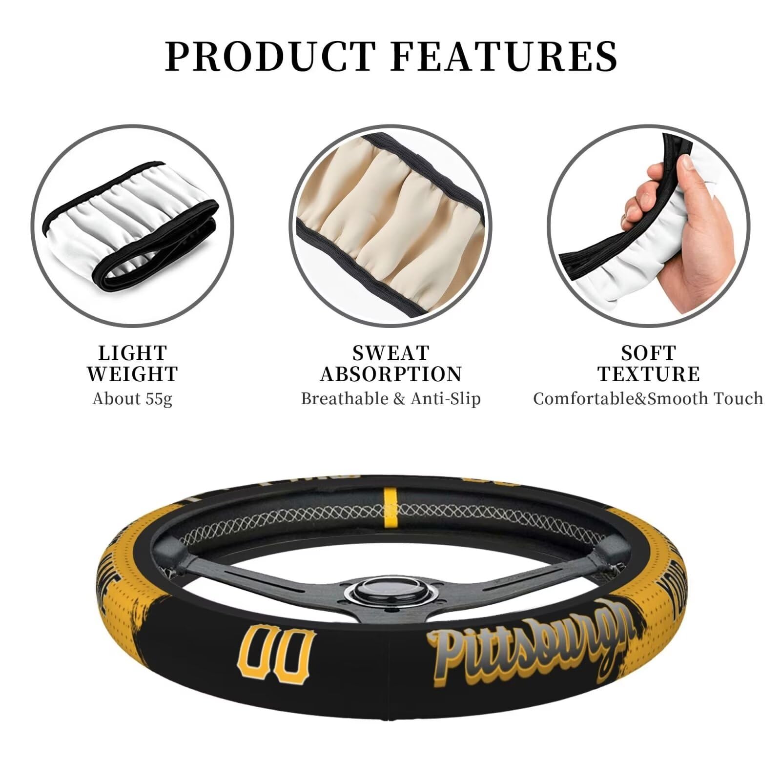 Custom Personalized Anti-Slip Baseball Steering Wheel Cover - 15 Inch Universal Fit for Cars, SUVs, ATVs & Trucks - Great for Sports Fans & Safe Driving