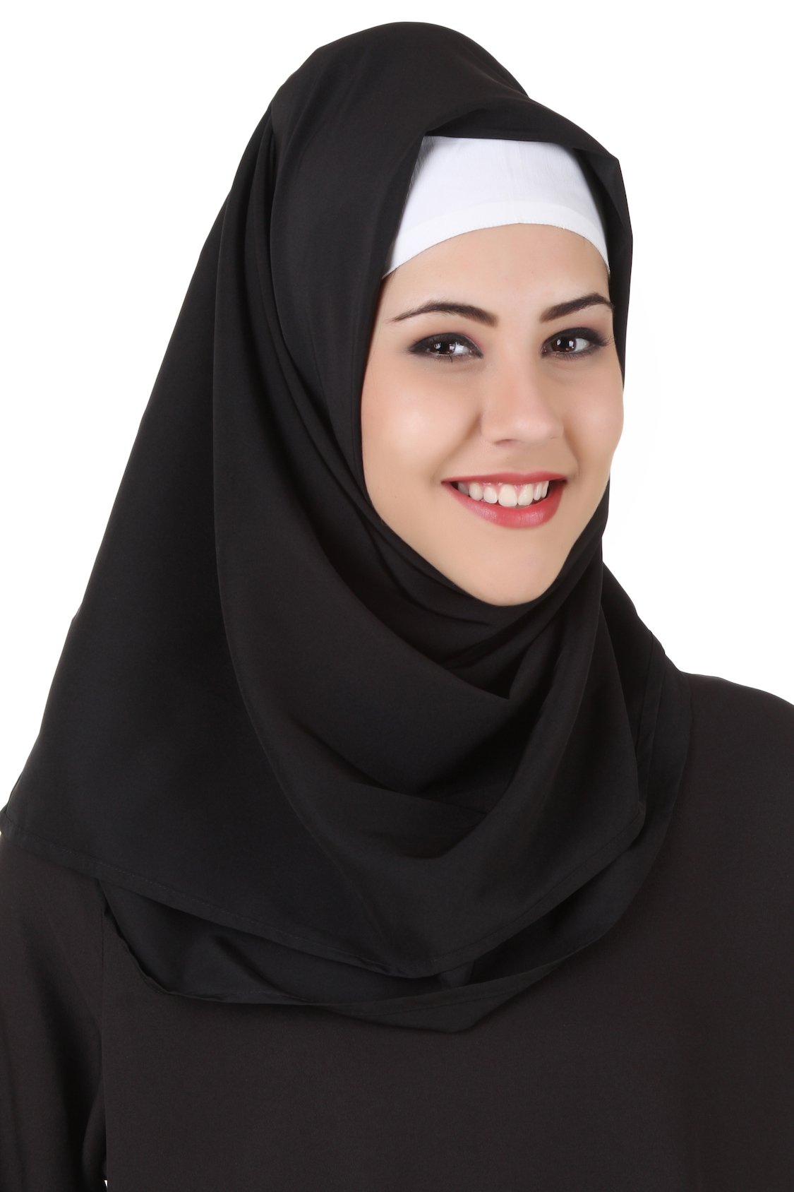Premium Abeedah Black Nida Hijab with White Band - Modest Muslim Headscarf for Women - Perfect for Prayer, Work & Everyday Wear