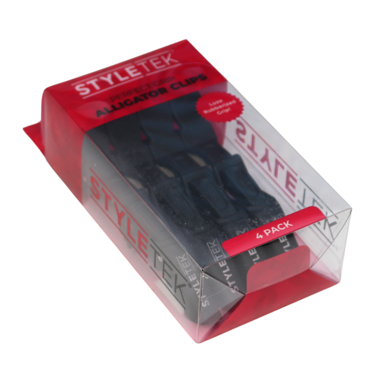 Styletek Perfect Grip Alligator Clips - Black Rubberized Non-Slip Hair Clips (4 Pack) for Hair Styling, Salon Use, DIY Crafts & Home Organization