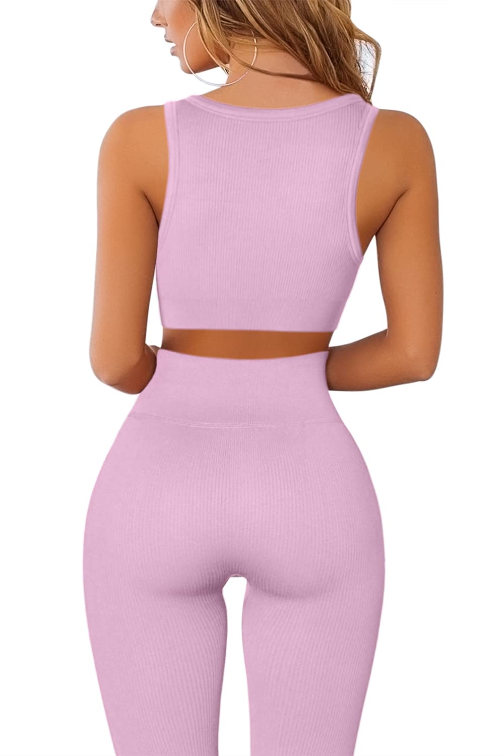 QINSEN Women's 2-Piece Workout Set - Ribbed Seamless Crop Tank & High Waist Yoga Leggings | Gym, Yoga, Running & Fitness Outfits for Women