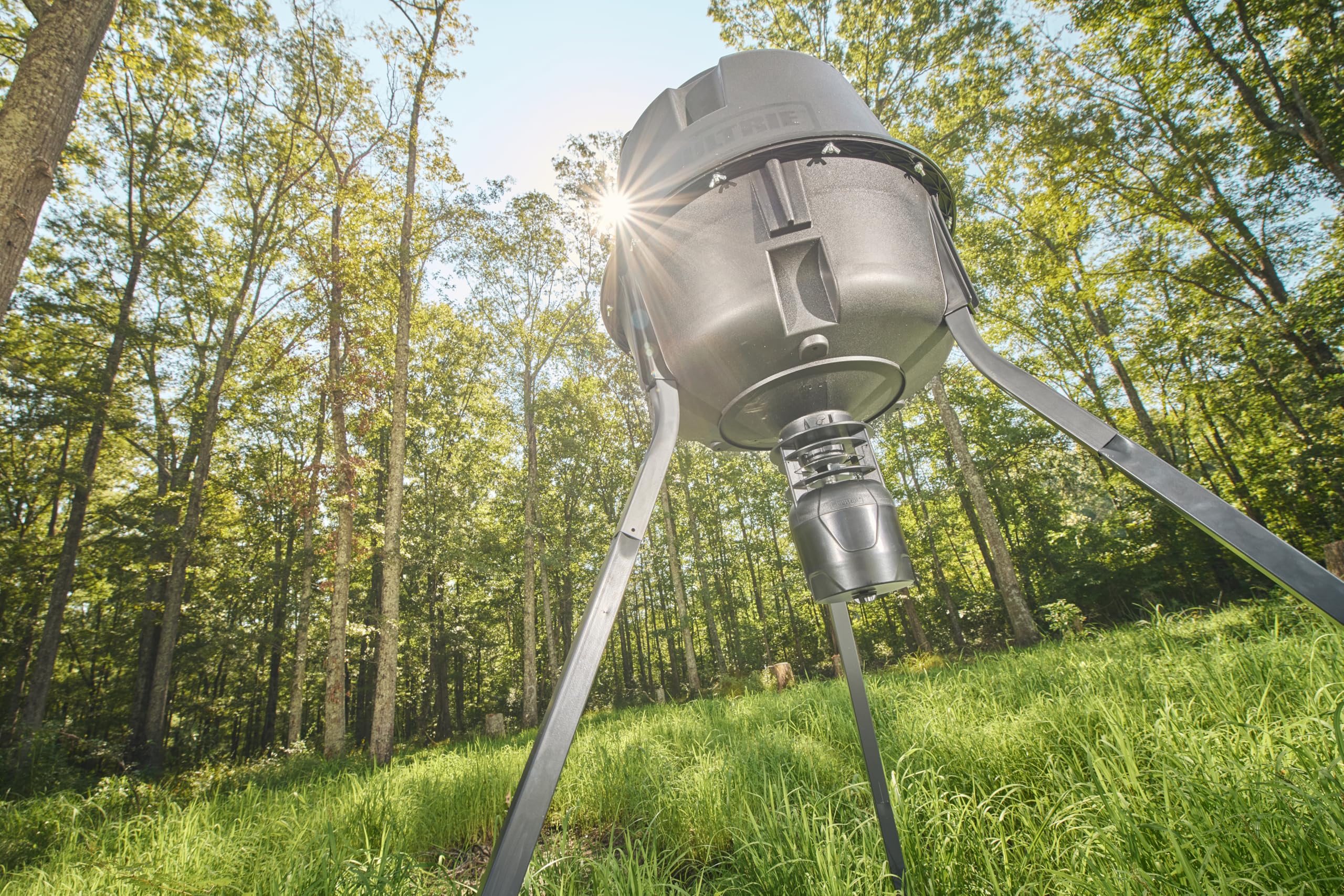 Moultrie 30-Gallon Deer Feeder Tripod with Quick-Lock Hopper System - Digital Timer & 200 lb Capacity - Durable Polymer & Metal Spin Plate for Hunting & Wildlife Attraction - Perfect for Deer Hunting, Wildlife Observation & Game Management
