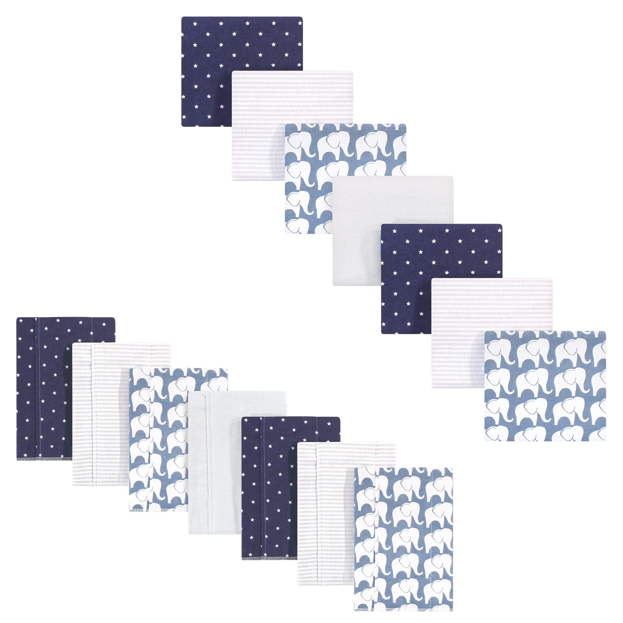 Hudson Baby Unisex Cotton Flannel Burp Cloths & Receiving Blankets - 14-Piece Set, Soft Baby Boy Elephant Print, One Size - Perfect for Newborn Gifts, Nursing & Swaddling