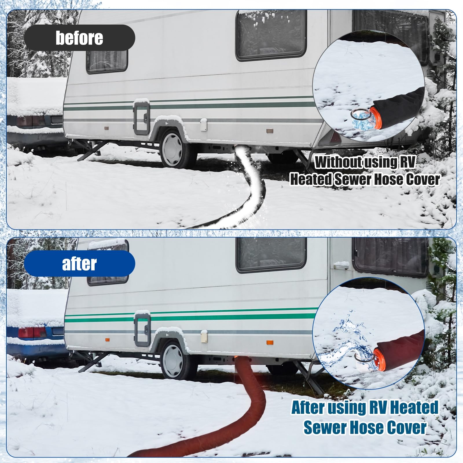 10 FT RV Heated Sewer Hose Cover Kit for Winter Camping -20°F Protection | Insulated Waste Discharge Hose Sleeve | RV Camper Accessories for Freezing Temperatures | Perfect for Cold Weather RV Trips and Snowbird Travel