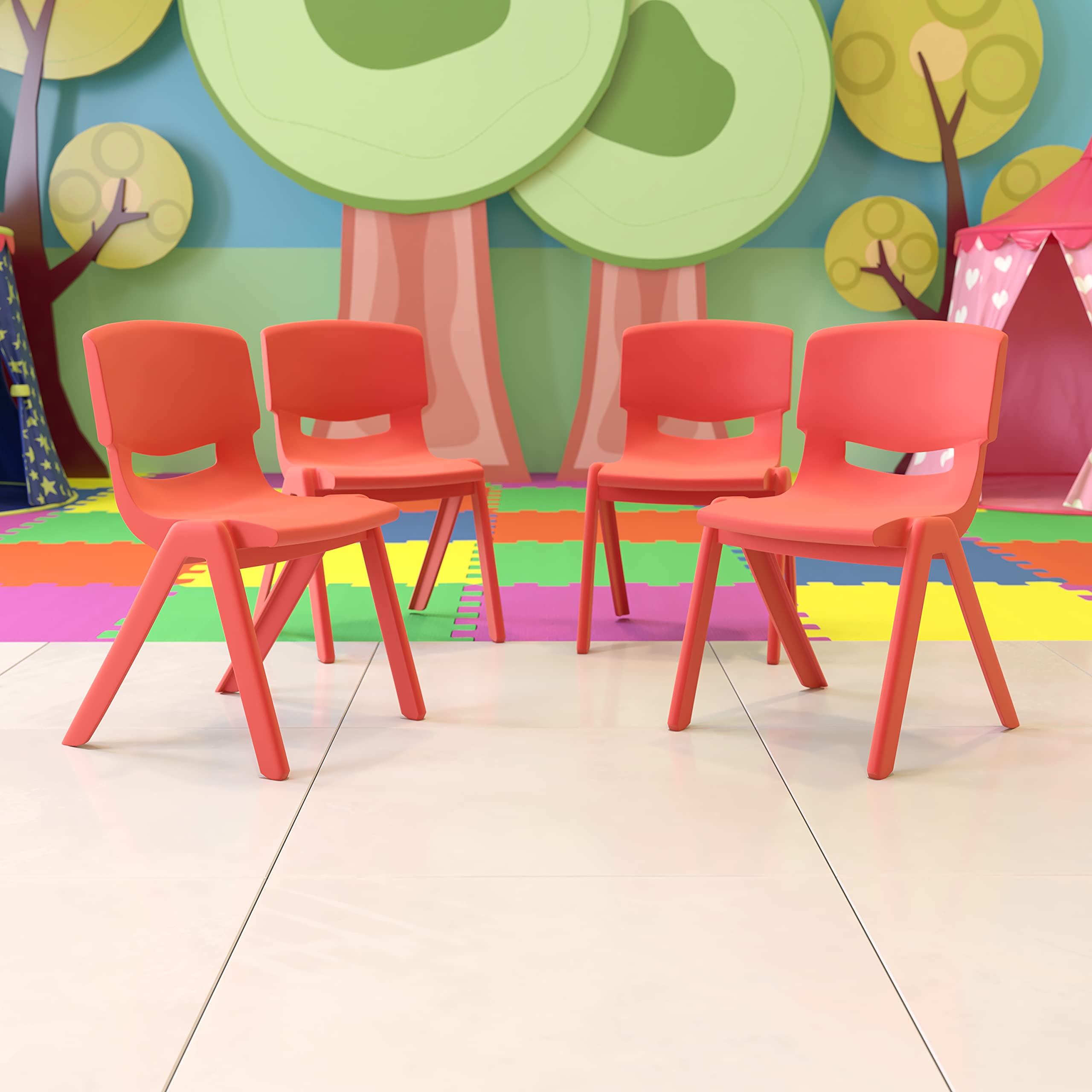 EMMA + OLIVER 4 Pack Red Plastic Stackable School Chairs - 15.5