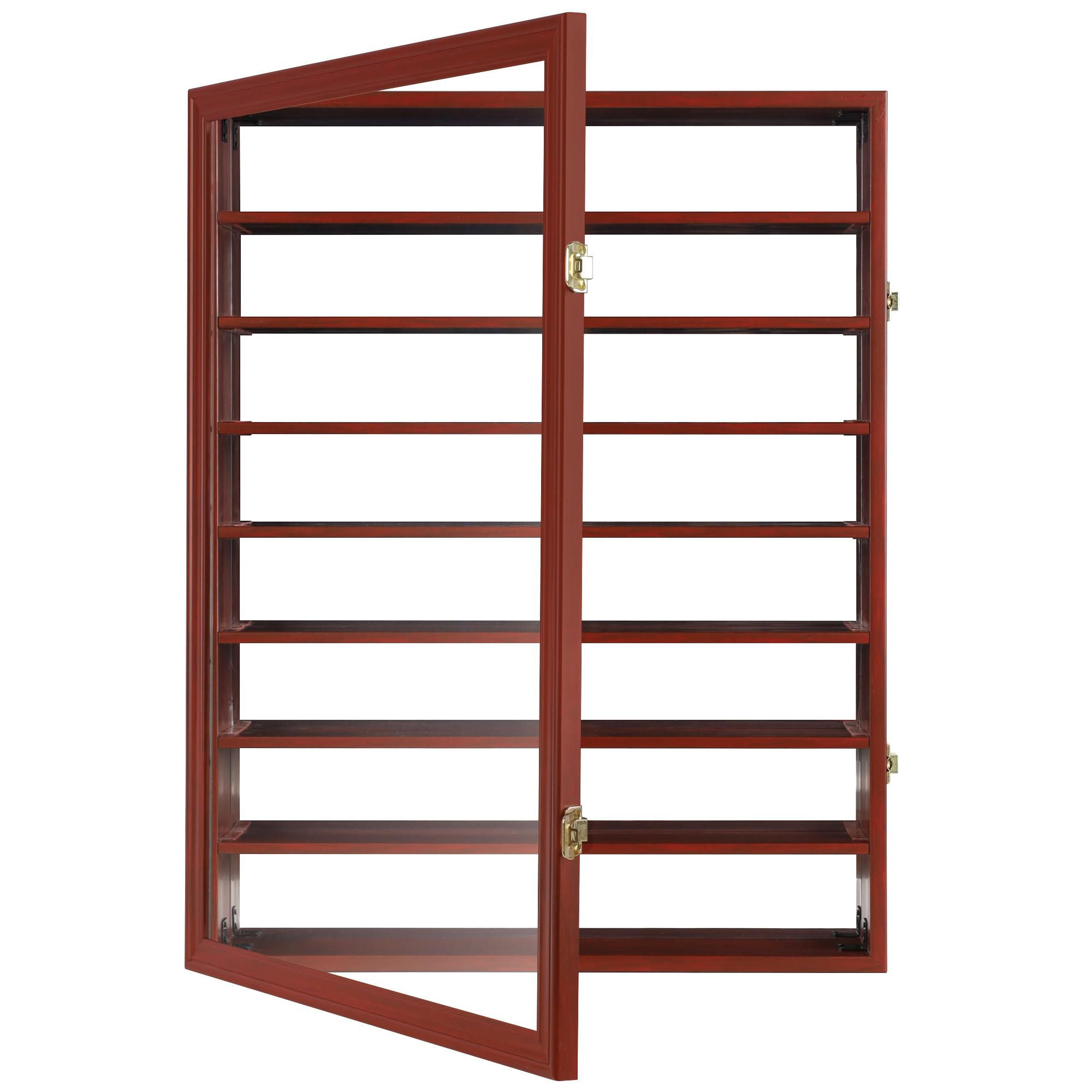 Solid Wood Shot Glass Display Case with UV Protection Acrylic Door & Mirror Back - Lockable Wall Cabinet for Shot Glass Collection (Cherry Finish) - Perfect for Home Bars, Man Caves, and Whiskey Enthusiasts