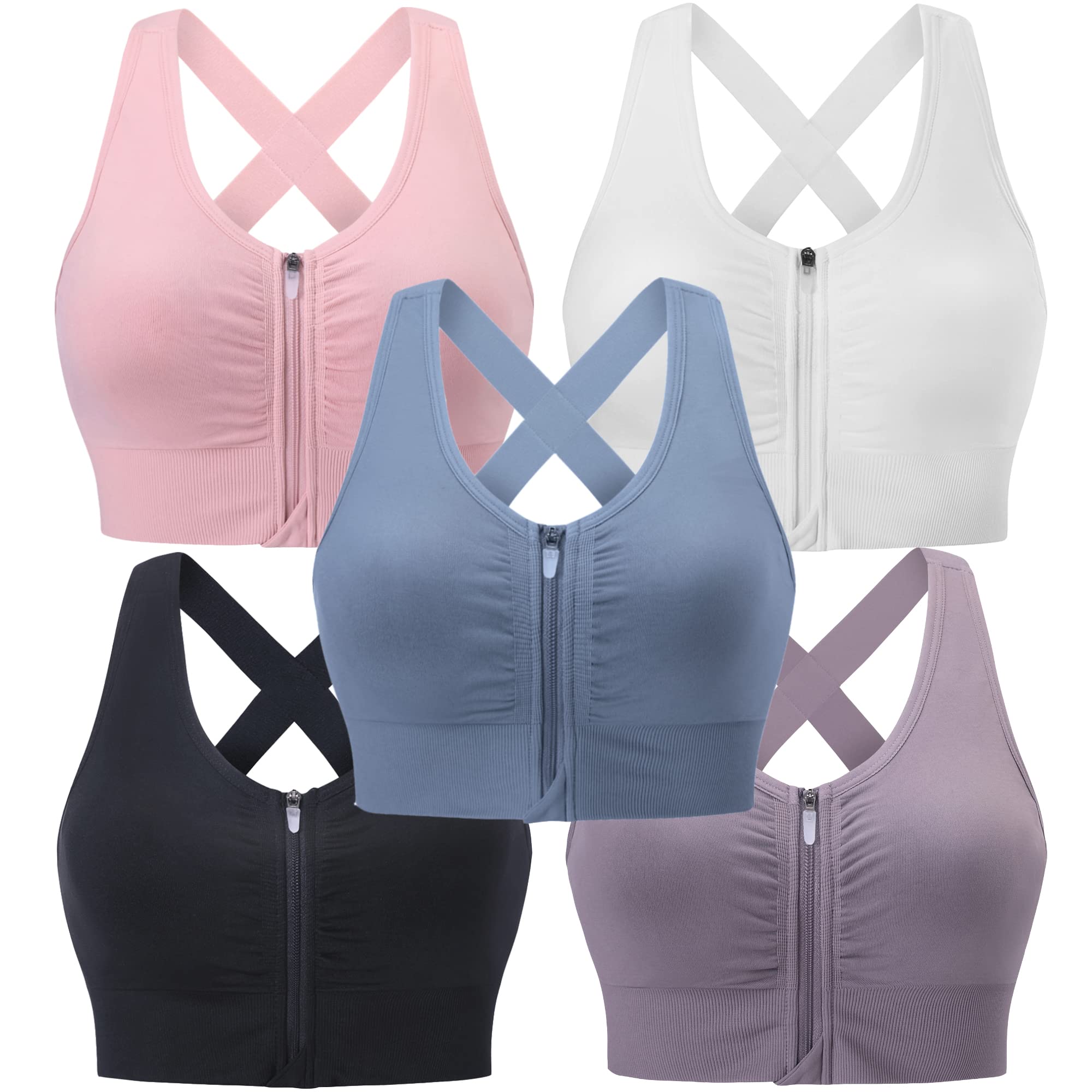 Evercute Zip Front Post-Surgery Bra for Women - Wireless Sports Bra with Padded Straps, Medium Support Yoga & Athletic Bras - Perfect for Post-Op Recovery, Gym Workouts & Everyday Comfort