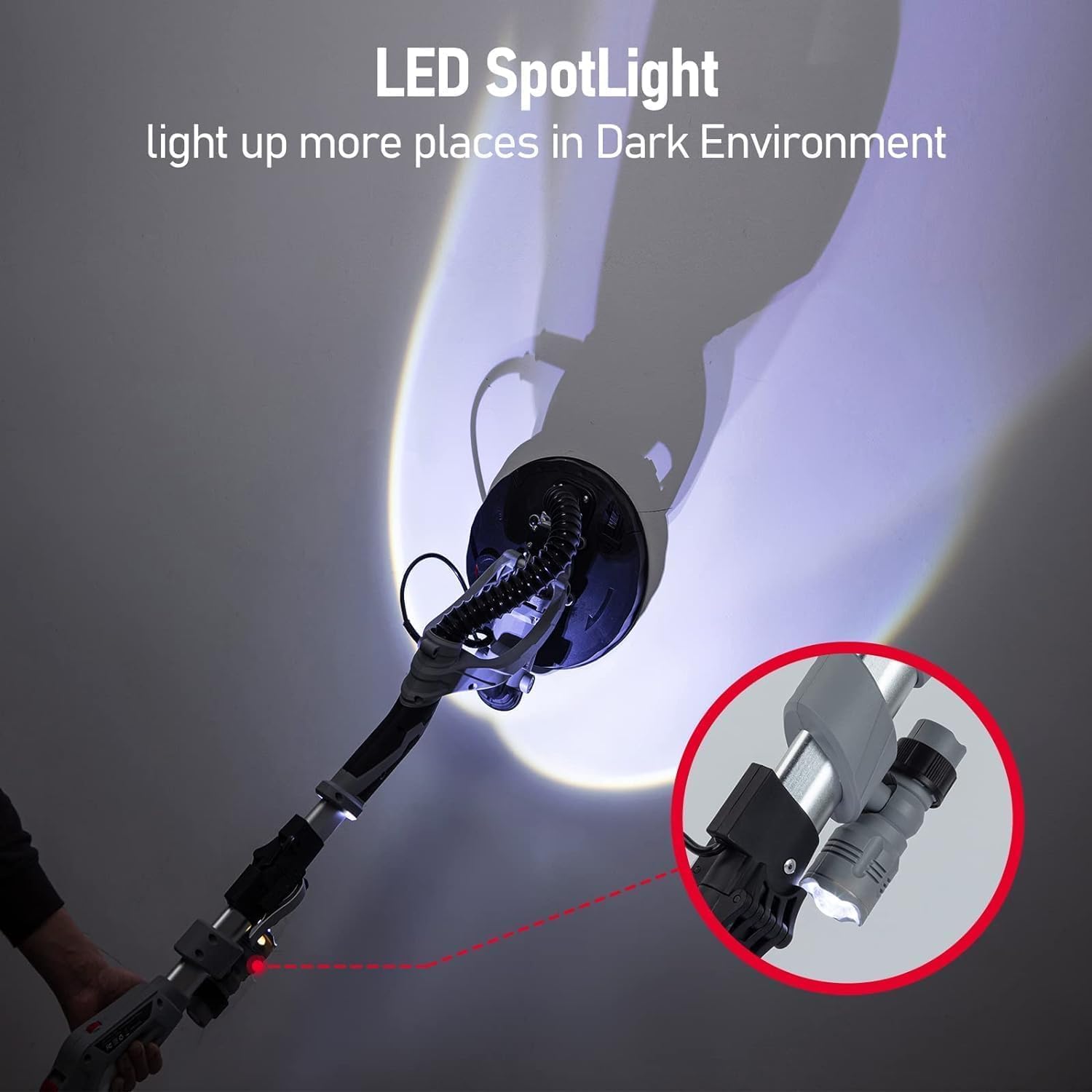 750W Electric Drywall Sander with 6 Sanding Discs & Extendable Handle - 7 Speed Adjustable (800-1700 RPM), LED Light, Dust Hose & Storage Bag - Perfect for Wall Repair, Home Renovation and DIY Projects