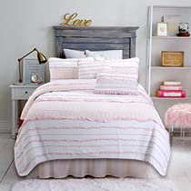 Pretty Pink Quilt Set 2 Piece 100% Cotton Twin Size Bedding - Soft & Breathable Comforter for Girls Bedroom, Dorm Room Decor, Cozy Sleep Solution