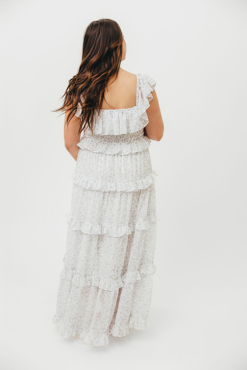 Astrid Ruffle Detail Maxi Dress - Lavender Floral Maternity Dress for Bump Friendly Comfort | Perfect for Baby Showers, Summer Weddings & Beach Vacations