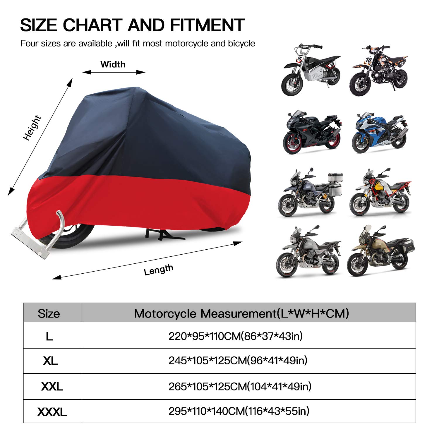 Waterproof Motorcycle Cover for Outdoor Storage - All Season UV Protection Fits Honda, Kawasaki, Yamaha, Suzuki & Harley Davidson - Ideal for Rainy Weather & Long-Term Parking