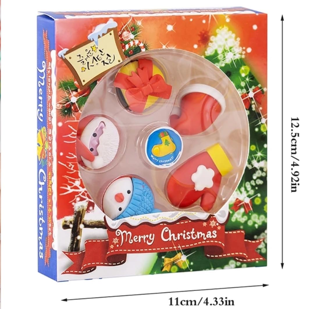 Festive Holiday Decorative Buckets - Christmas Gift Set for Kids & Adults, Santa Claus & Reindeer Themed, Includes 6 Christmas Pens & Erasers - Perfect for Stocking Stuffers, Party Favors, and Classroom Gifts