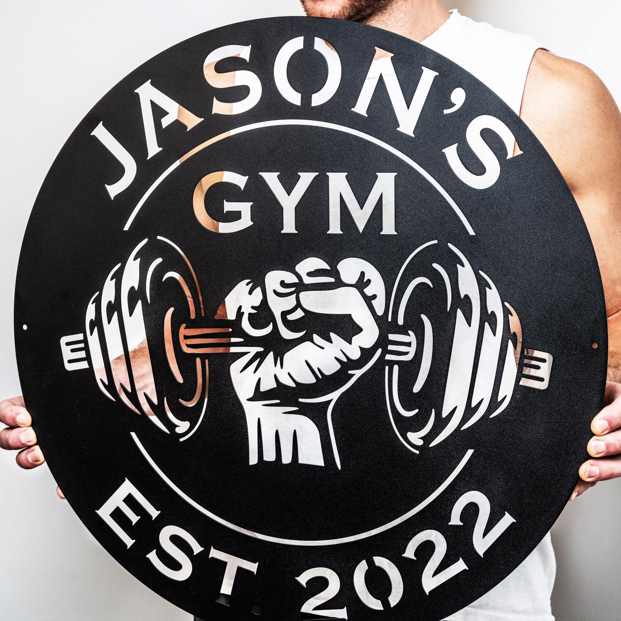 Custom Metal Dumbbell Gym Sign - Personalized Workout Room Wall Art for Home & Garage Gym Decor