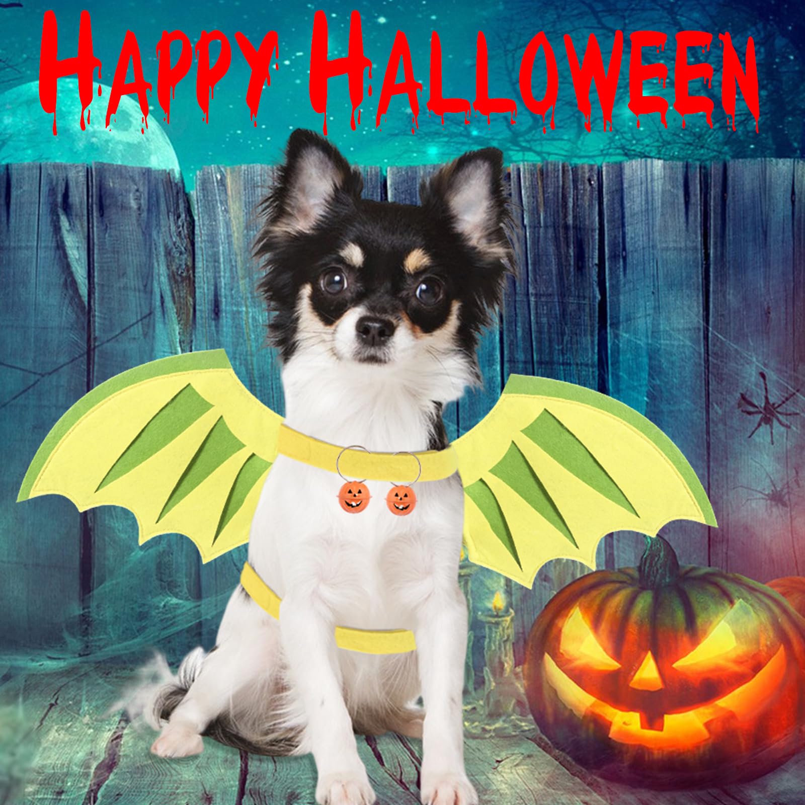 Halloween Dog Wings Costume - Dragon & Dinosaur Wings for Small Medium Large Dogs | Pumpkin Bells Pet Costume Accessories for Christmas, Birthday Parties & Cosplay Events