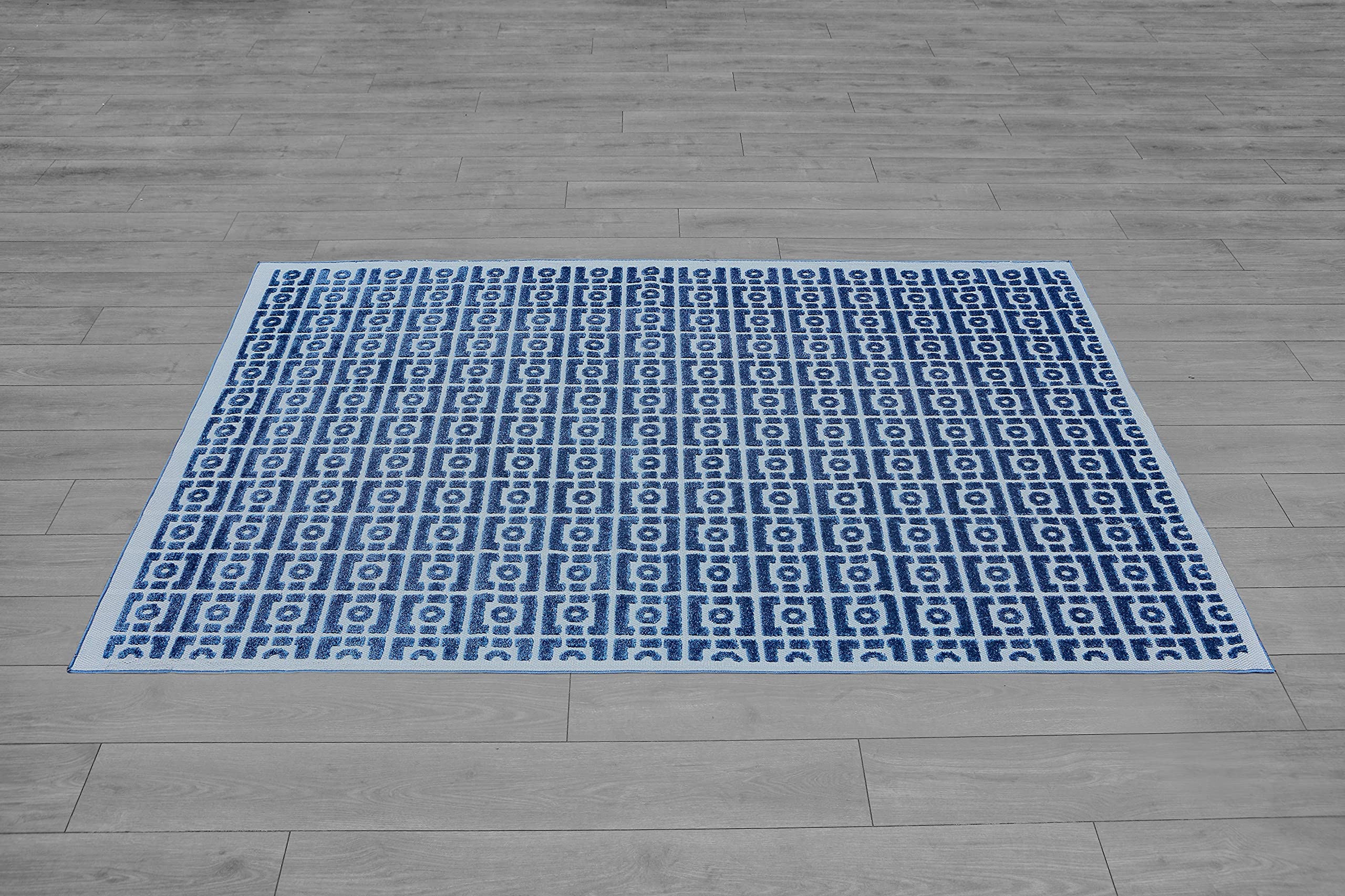 Premium Ladole Rugs - Santorini Blue Geometric Area Rug with Non-Slip Backing, Soft & Durable for Living Room, Bedroom, Home Decor