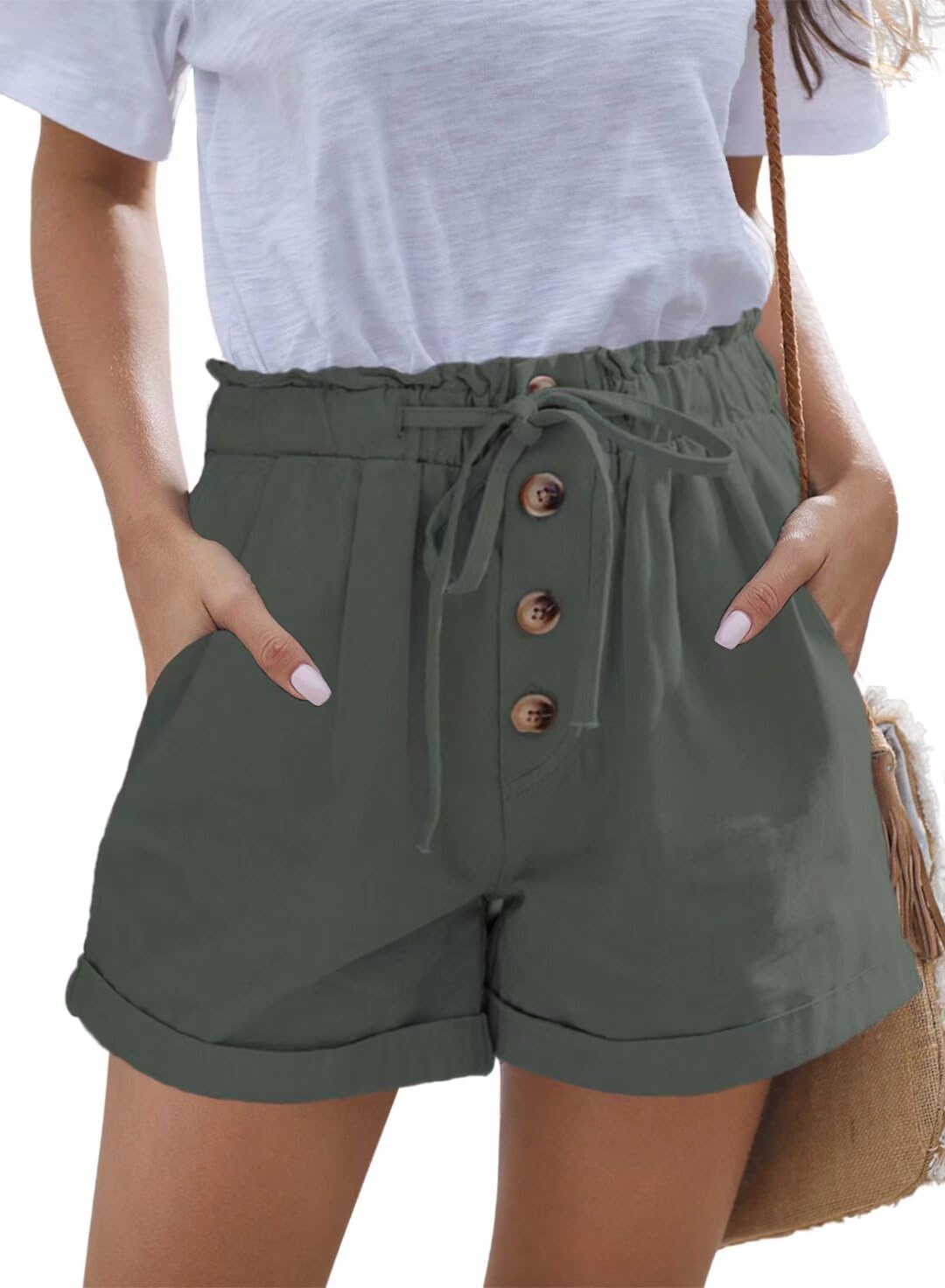 FEKOAFE Women's High Waist Cotton Shorts with Drawstring - Comfortable Summer Shorts for Women 2025 Trendy Casual Wear (Sizes S-2XL) - Perfect for Beach, Gym, Yoga and Everyday Outfits