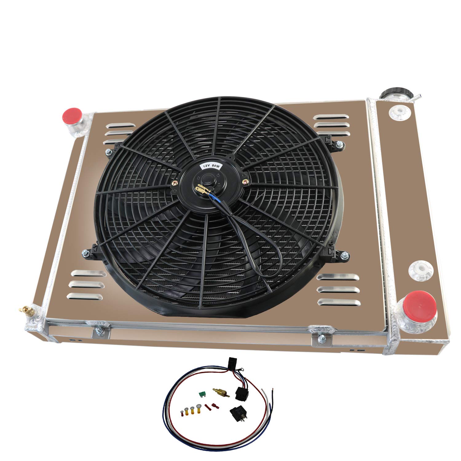 ECMRAD 3 Row Aluminum Radiator Shroud Fan for 1967-1969 Chevy Camaro Small Block Z28, Pontiac Firebird & Trans Am - 21