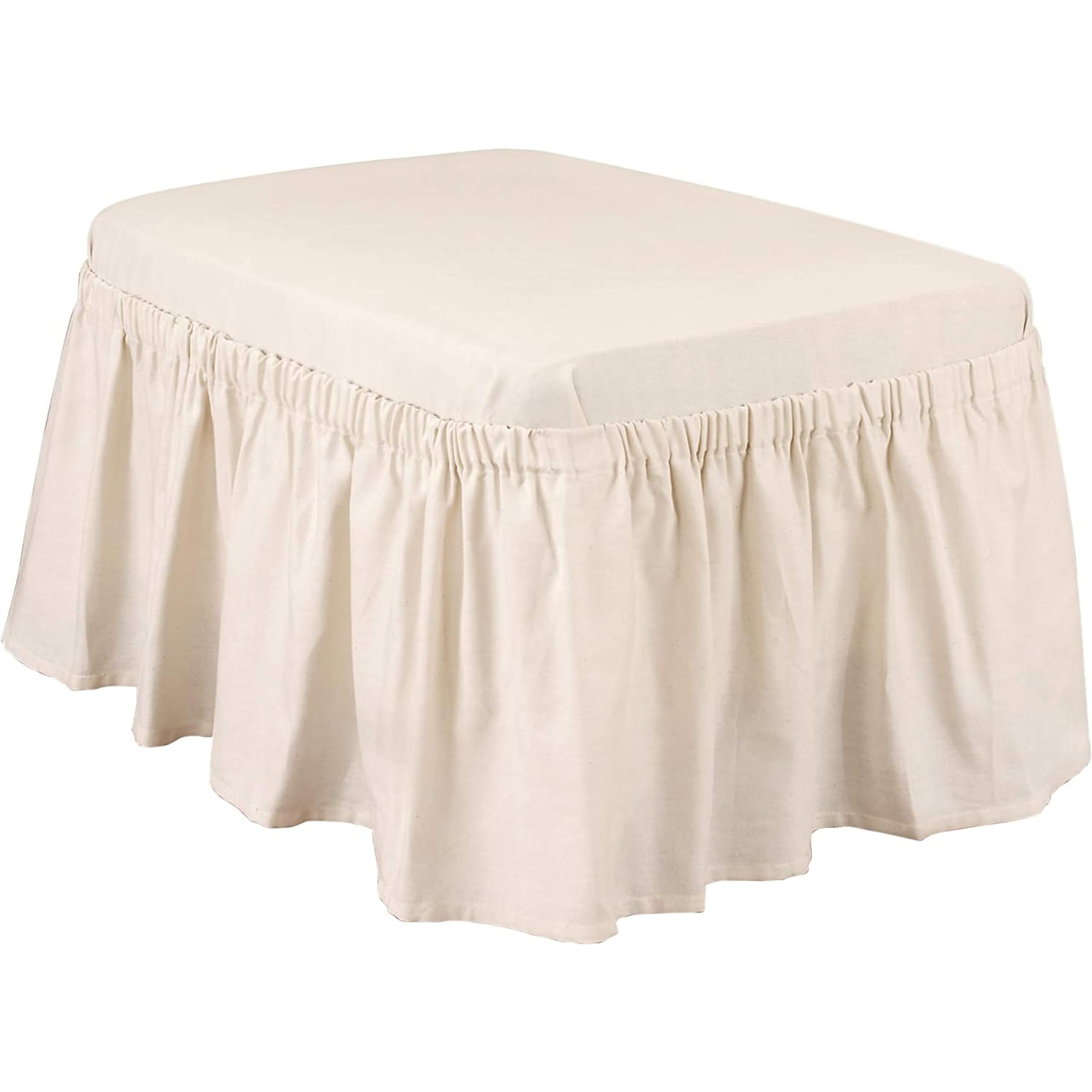 SureFit Cotton Duck 2-Piece Ottoman Slipcover - Full Length Relaxed Fit, 100% Cotton, Machine Washable - Perfect for Living Room, Bedroom & Home Decor