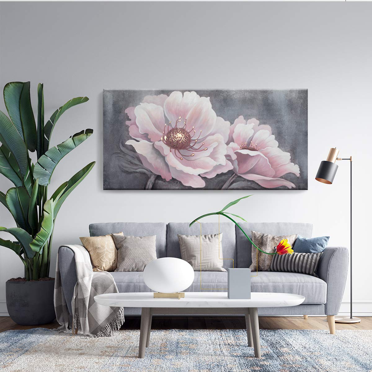 YJYart Large Pink Flower Canvas Wall Art - 29x58 Inch Modern Oil Painting for Living Room & Bedroom Decor - Easy to Hang Home Wall Decorations | Perfect for Housewarming Gifts & Interior Design
