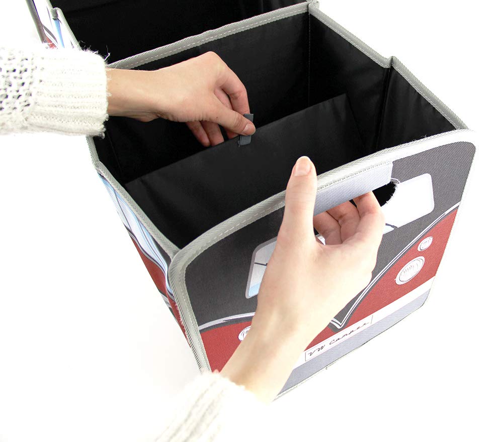 BRISA VW Collection - Foldable Storage Trunk Box Bag for Volkswagen T1 Bus Campervan | Grocery Shopping Organizer | Classic Red & Black Design | Perfect for Road Trips, Camping & Picnics