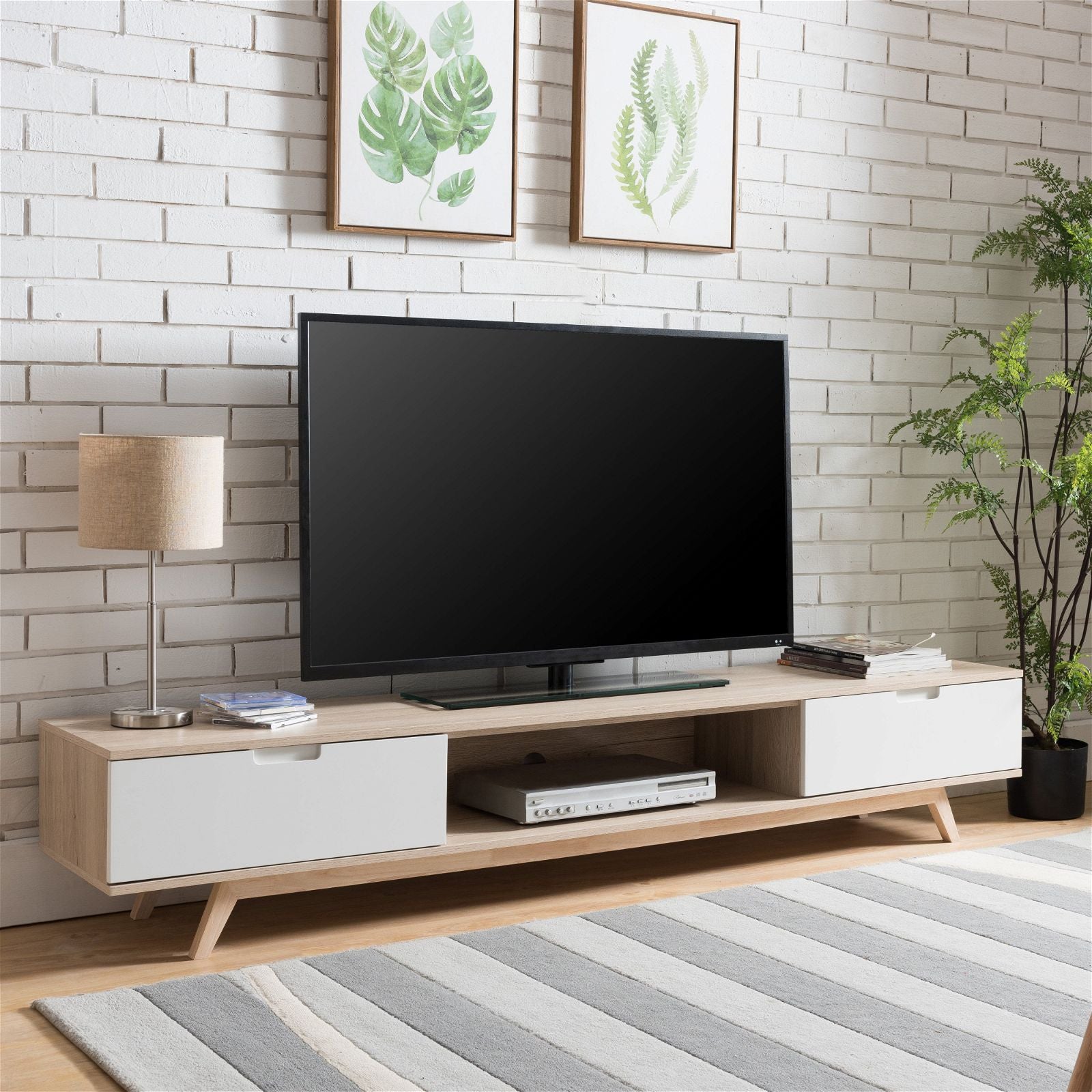 NOVA LL Entertainment Unit - Solid Oak TV Stand with Storage Shelves by Tauris | Perfect for Living Room Home Theater Setup