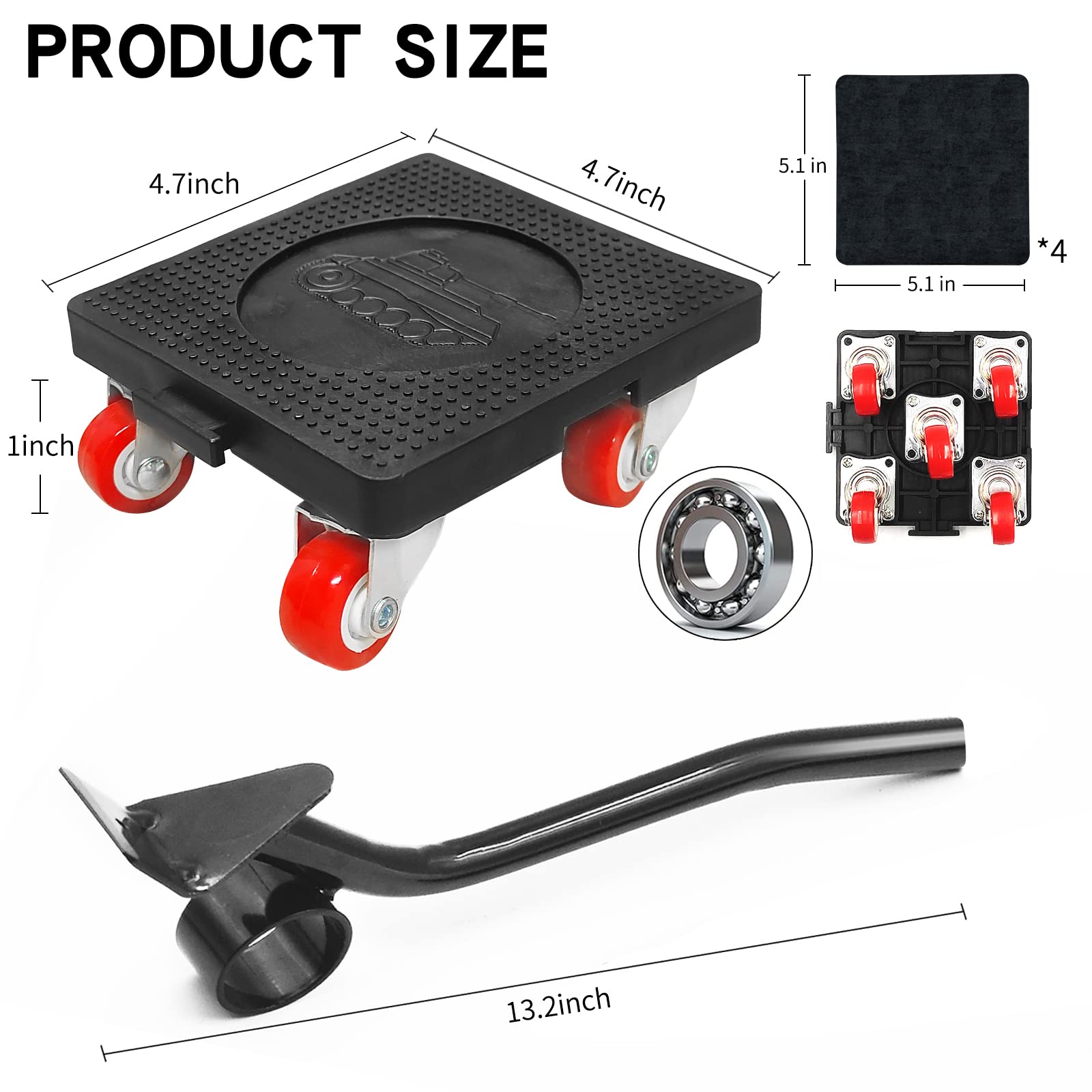 4 Pack Heavy Duty Furniture Roller Movers with 5 Wheels - 950Lbs Capacity, 360° Swivel Casters for Sofa, Cabinet & Refrigerator Moving - Home & Office Furniture Sliders for Easy Relocation