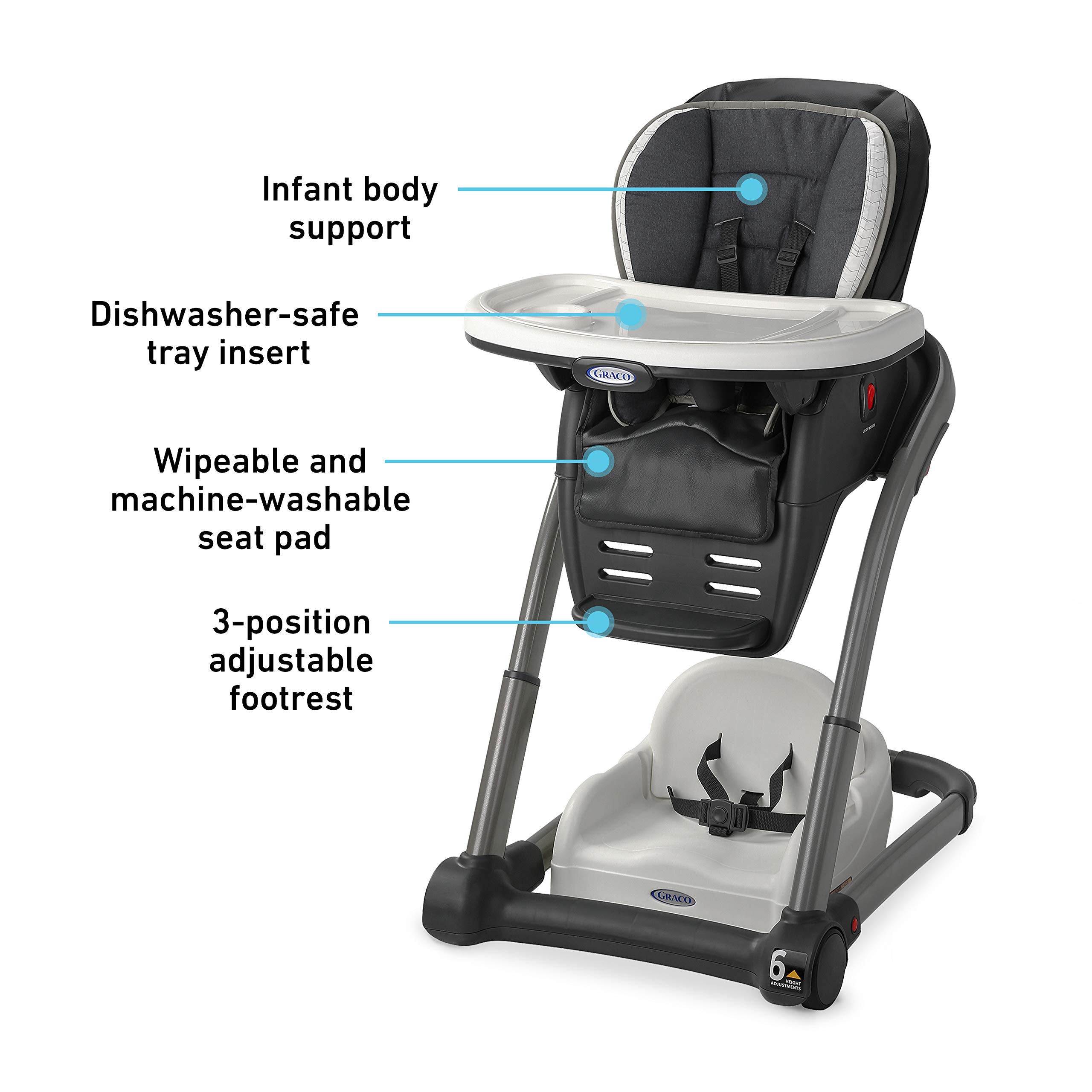 Graco Blossom 6-in-1 Convertible High Chair for Babies & Toddlers - Redmond Color, Adjustable Infant Highchair with Removable Booster Seat, Perfect for Home, Dining & Travel Use