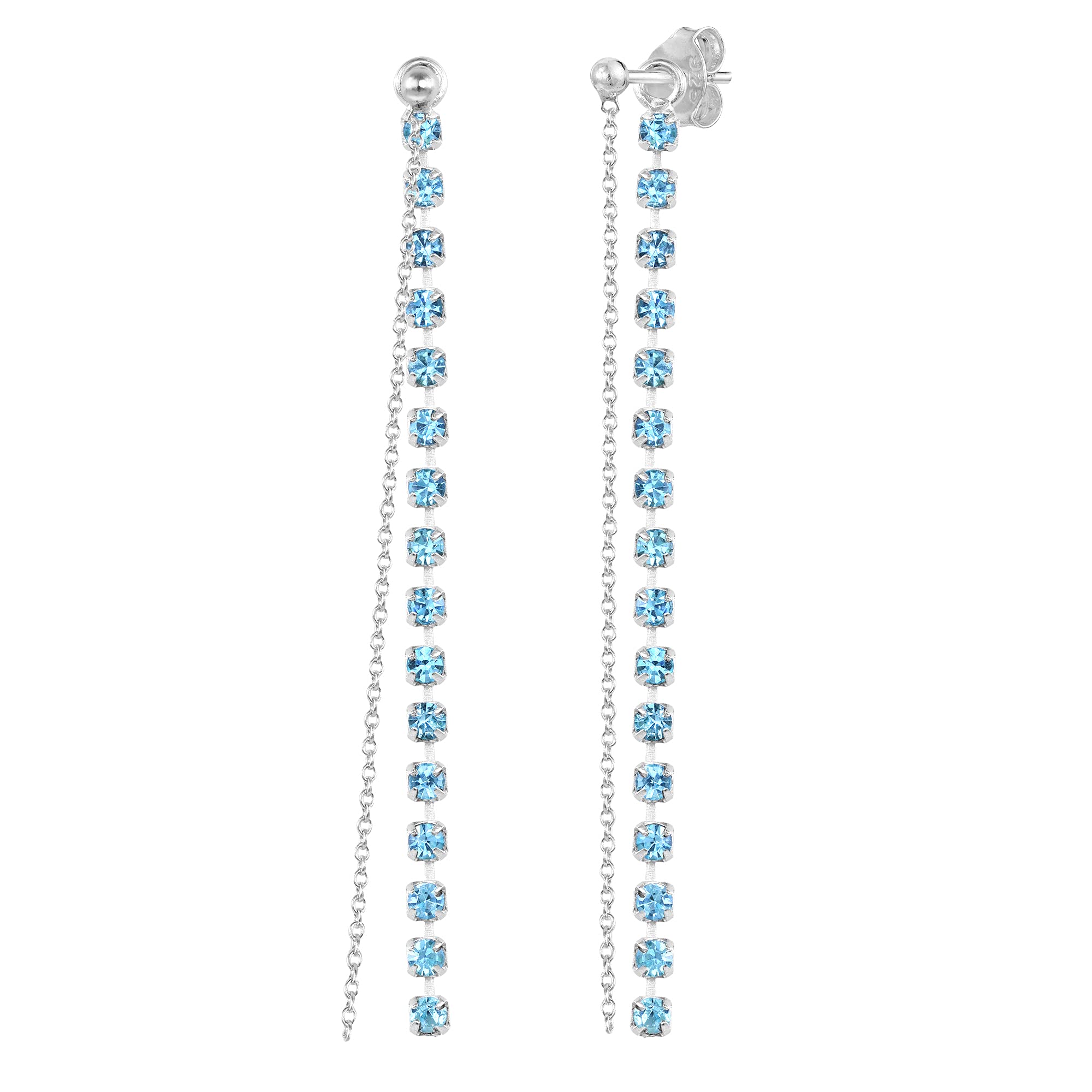 Convertible Glitzy Strand Cubic Zirconia Front Back .925 Sterling Silver Dangle Chain Earrings for Women - Elegant Party, Wedding & Evening Wear Jewelry