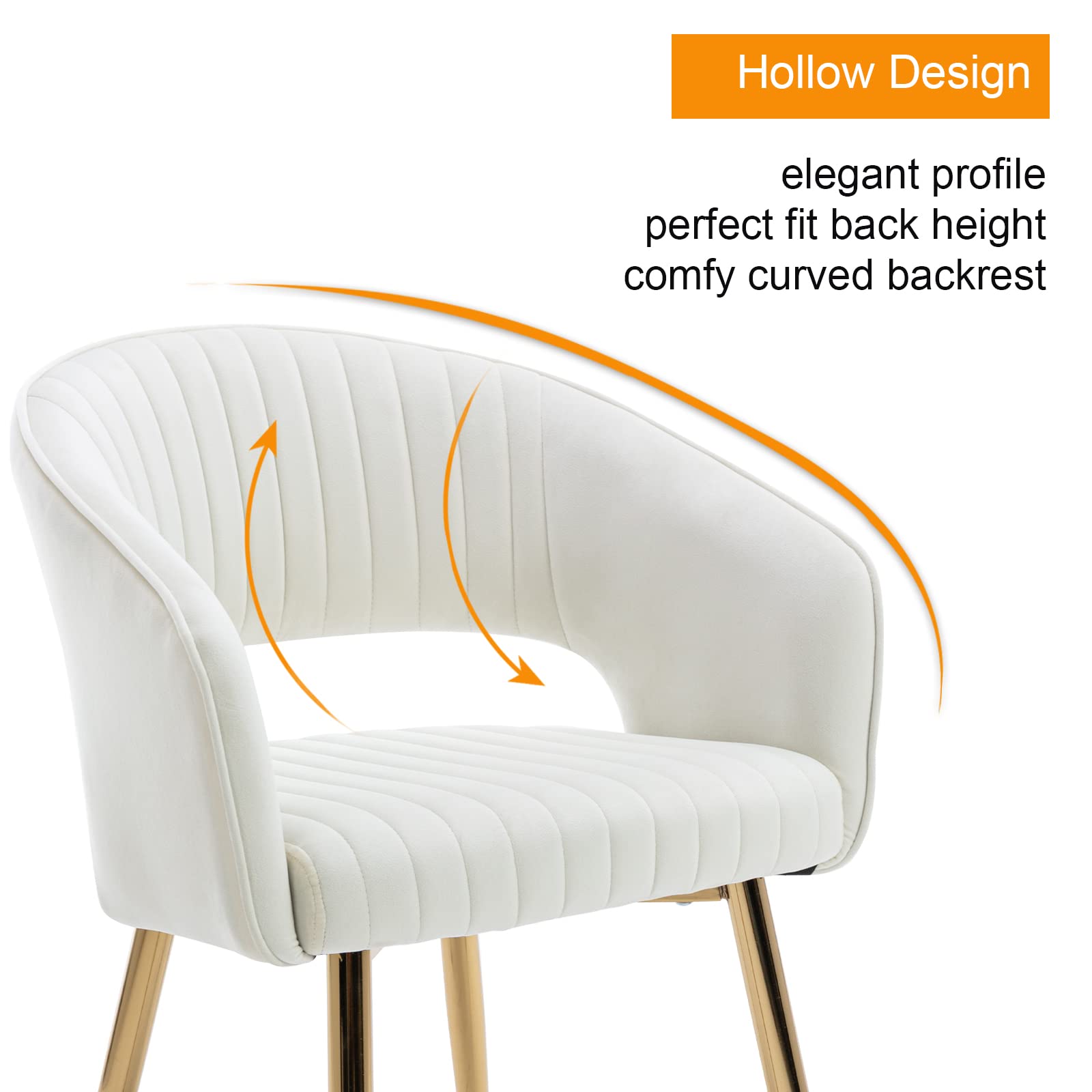 Guyou Cream Velvet Dining Chairs with Gold Legs - Set of 4 Modern Upholstered Kitchen & Dining Room Chairs, Hollow Back Accent Chairs for Living Room, Office, Restaurant & Home Decor (Cream, 4 Pack)