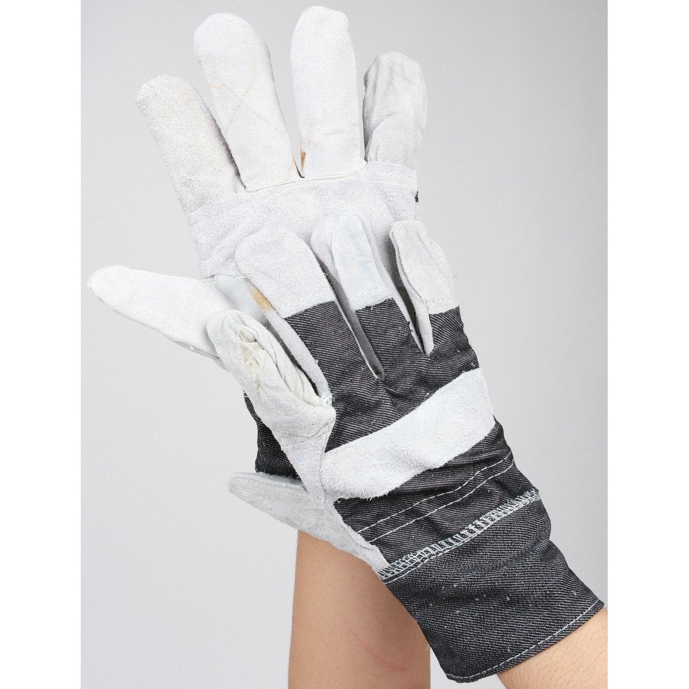 AL Gard Semi Leather Denim Cuff Working Gloves - Durable Work Gloves for Construction, Gardening & Outdoor Use - Heavy Duty Protection for Hands